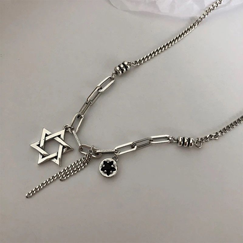 Jewelry Pentagram Thick Chain Silver Necklace Size ONE SIZE - 3 Thumbnail