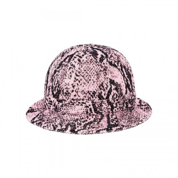 SUPREME SNAKESKIN BLACK AND PINK CORDUROY BUCKET HAT Accessories