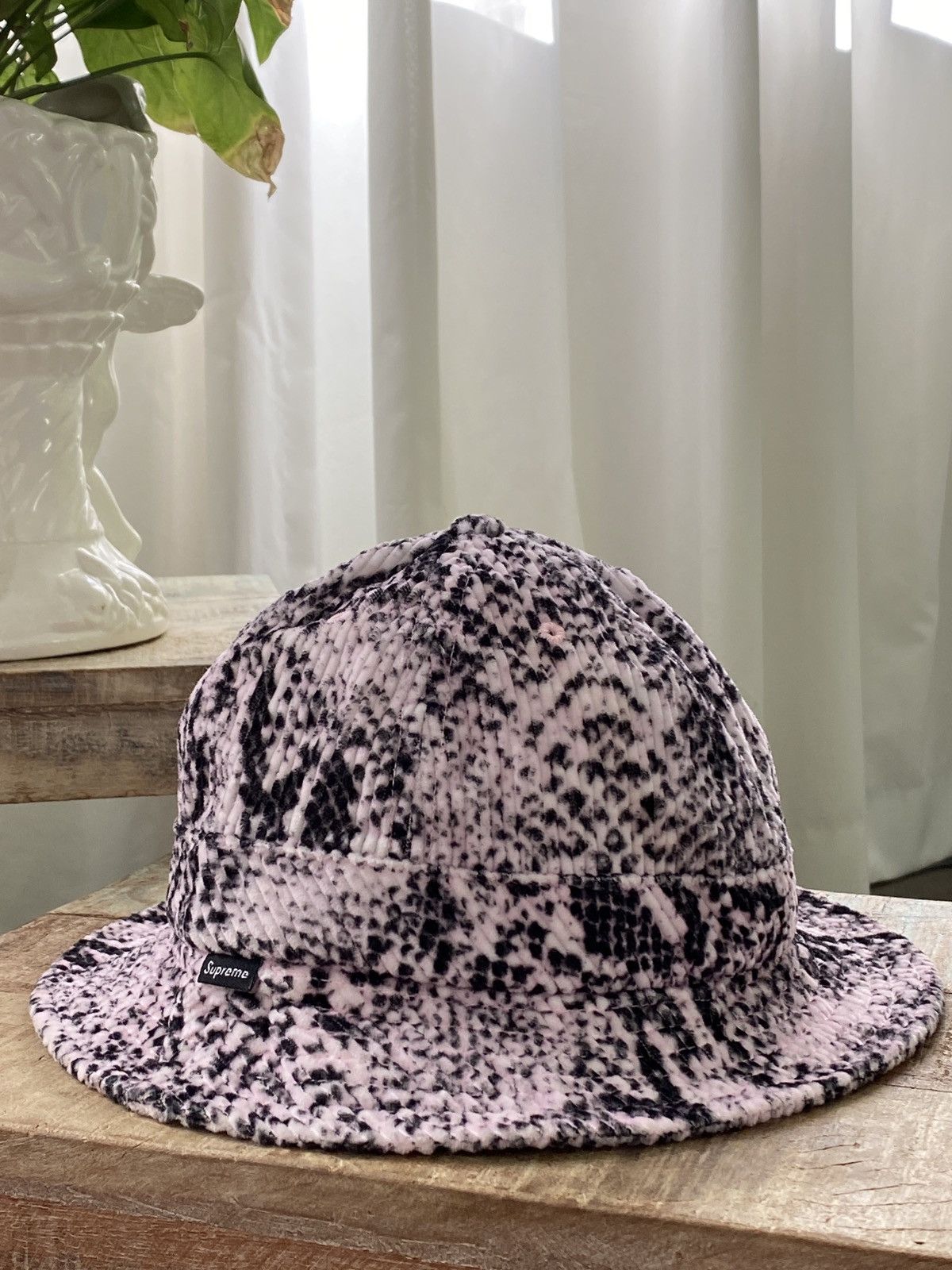 Supreme SUPREME SNAKESKIN BLACK AND PINK CORDUROY BUCKET HAT Grailed