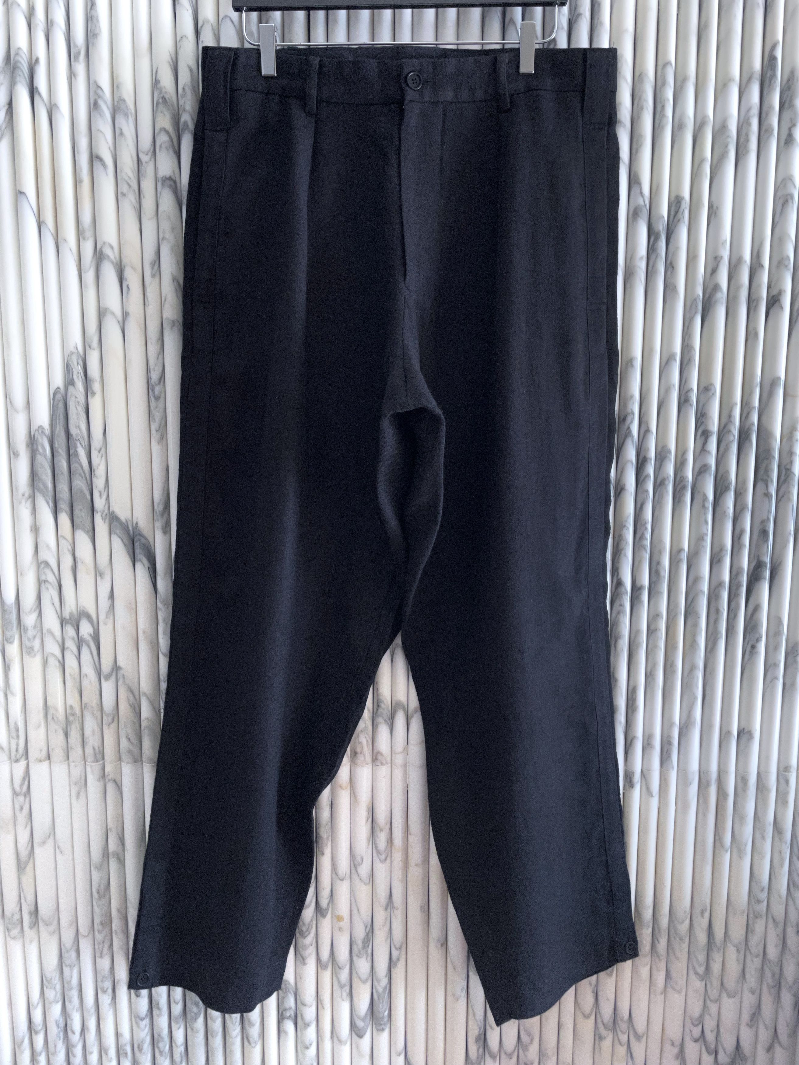image of Yohji Yamamoto x YS For Men Slouchy Hakama Wide Leg Black Linen Trousers, Men's (Size 34)
