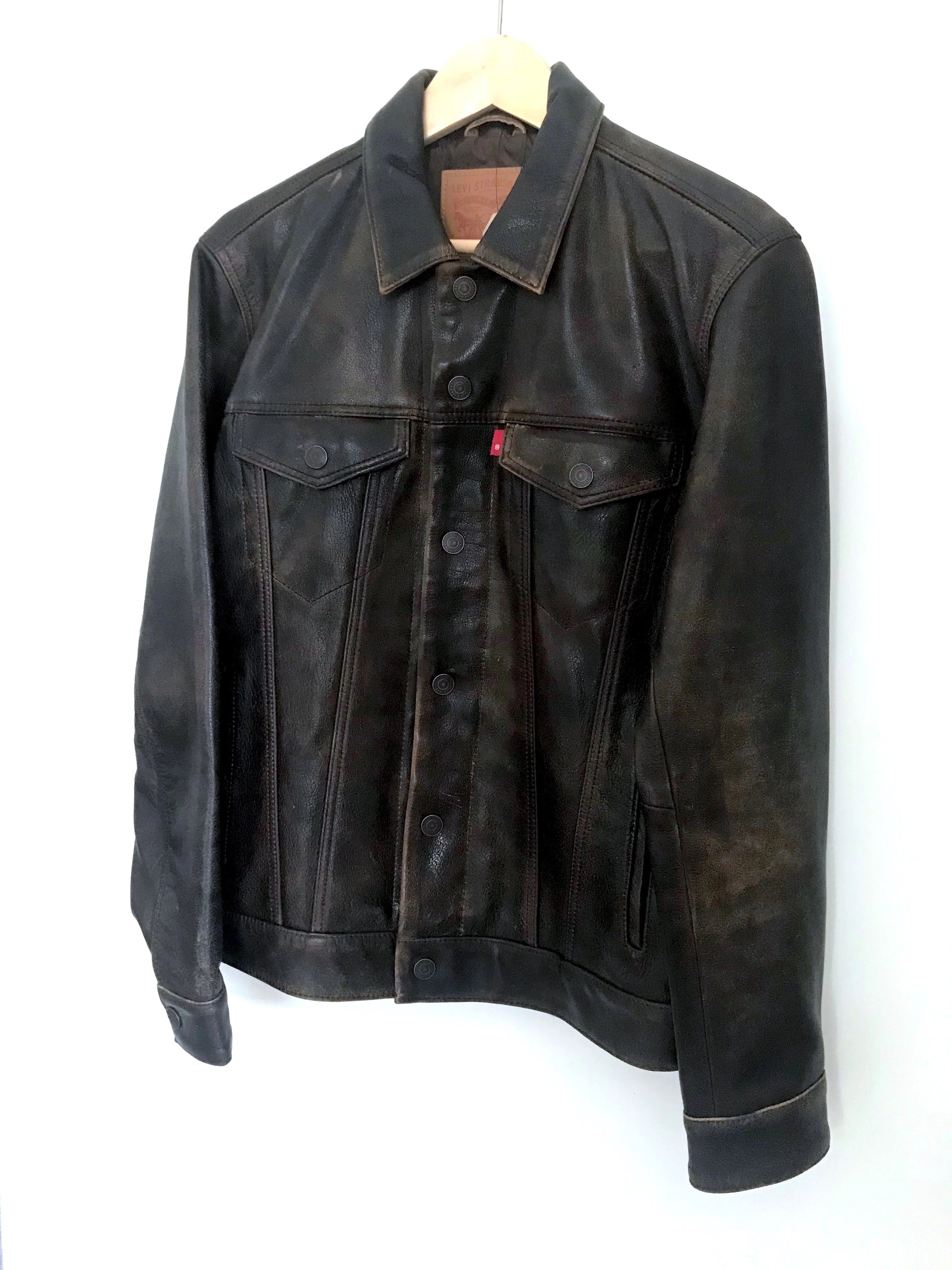 Levi's BNWT DISTRESSED BUFFALO LEATHER TYPE 3 TRUCKER JACKET Size US M / EU 48-50 / 2 - 3 Thumbnail