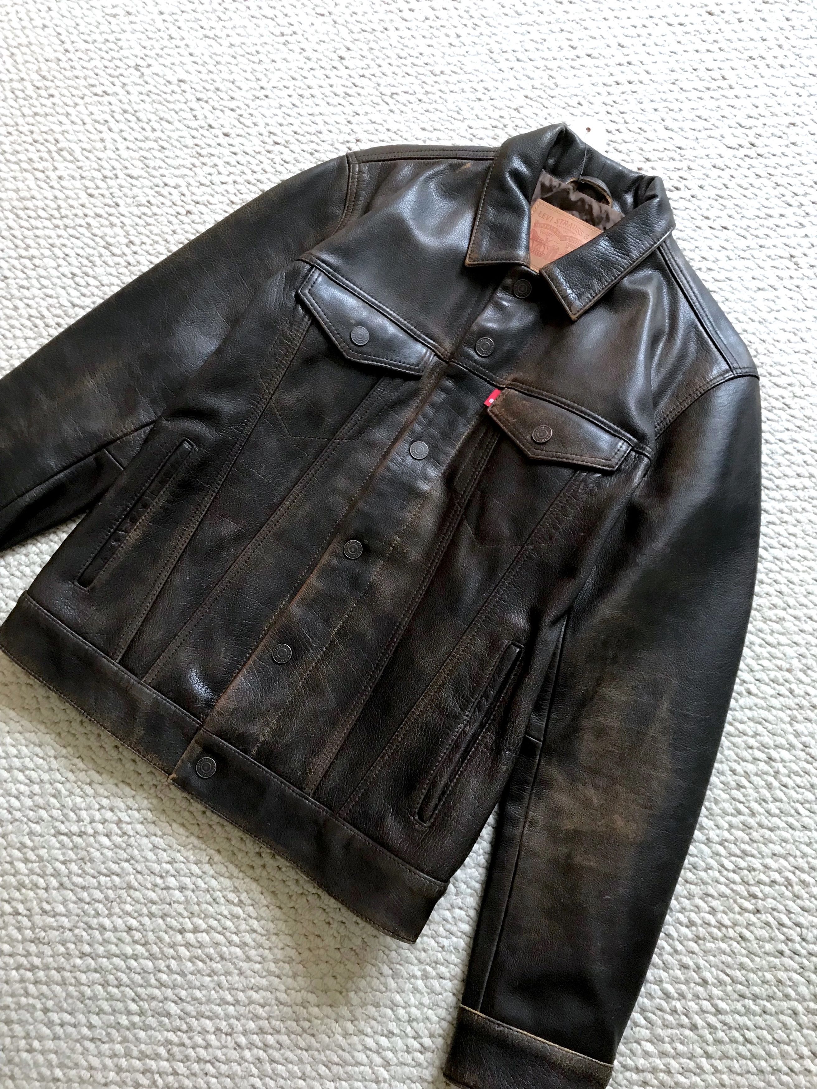 Levi's BNWT DISTRESSED BUFFALO LEATHER TYPE 3 TRUCKER JACKET Size US M / EU 48-50 / 2 - 15 Thumbnail