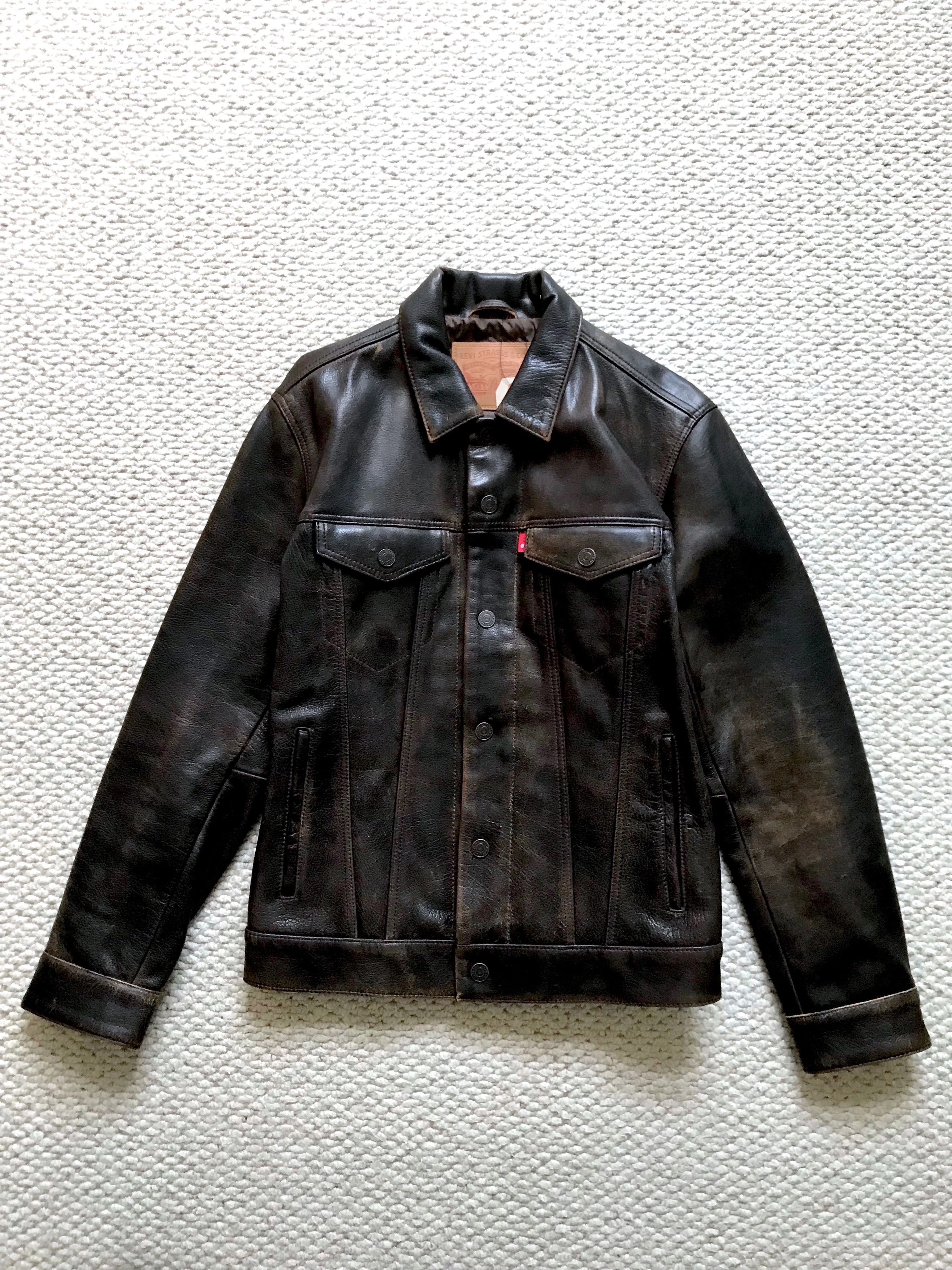 Levi's BNWT DISTRESSED BUFFALO LEATHER TYPE 3 TRUCKER JACKET Size US M / EU 48-50 / 2 - 14 Thumbnail