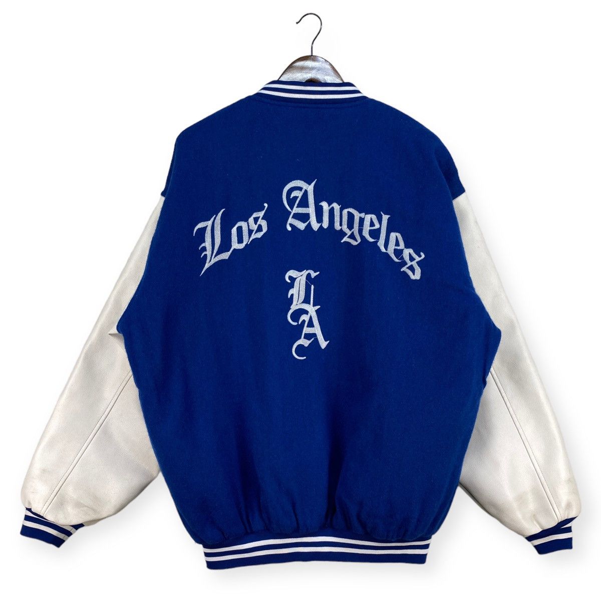 image of Los Angeles Apparel x Oldvarsitystadium Los Angeles Varsity Jacket in Blue/White, Men's (Size 2XL)