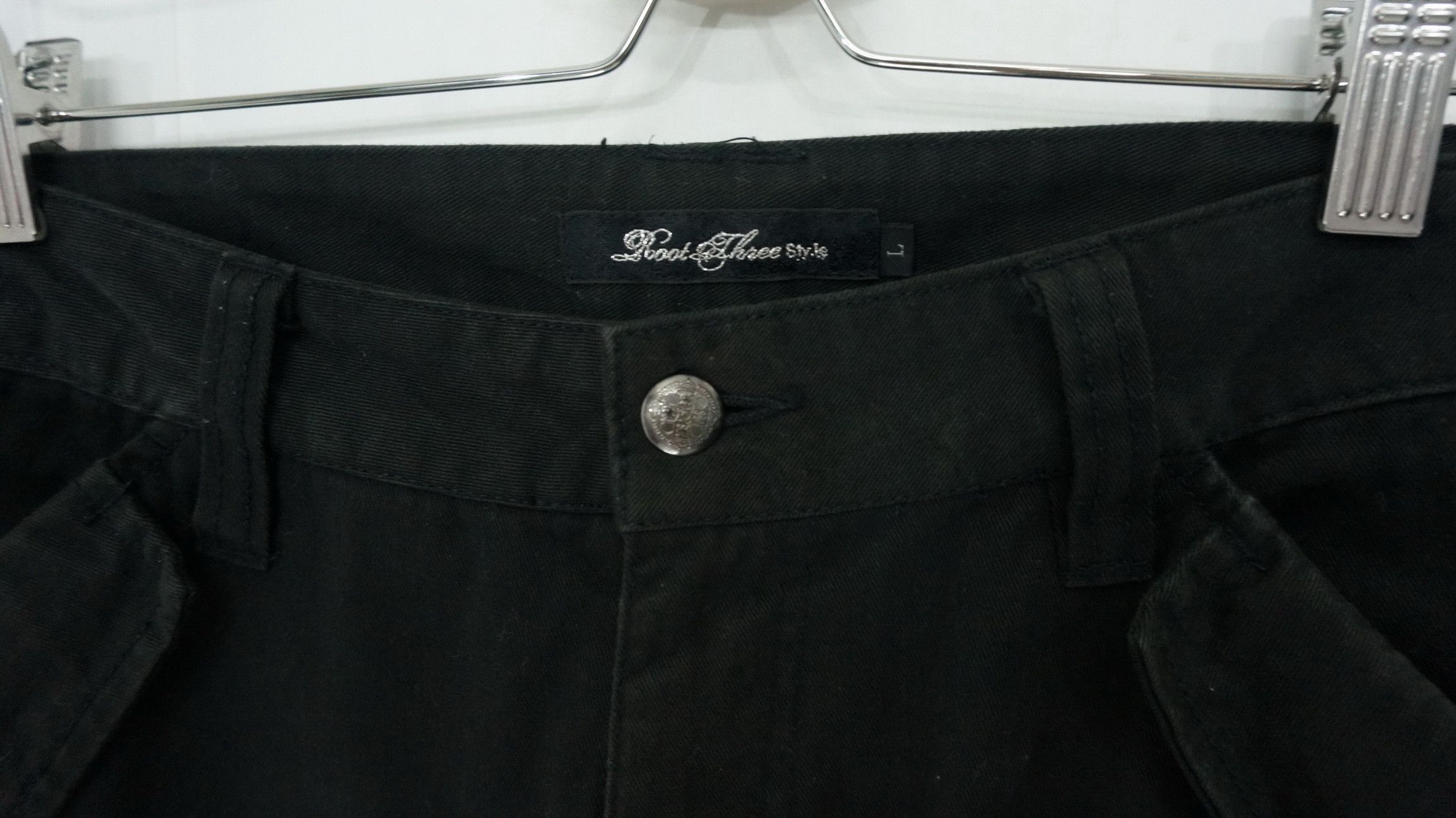 Japanese Brand Vtg ROOT THREE Low Rise Flare Leg Black Worn Cargo Pants Size US 32 / EU 48 - 6 Thumbnail