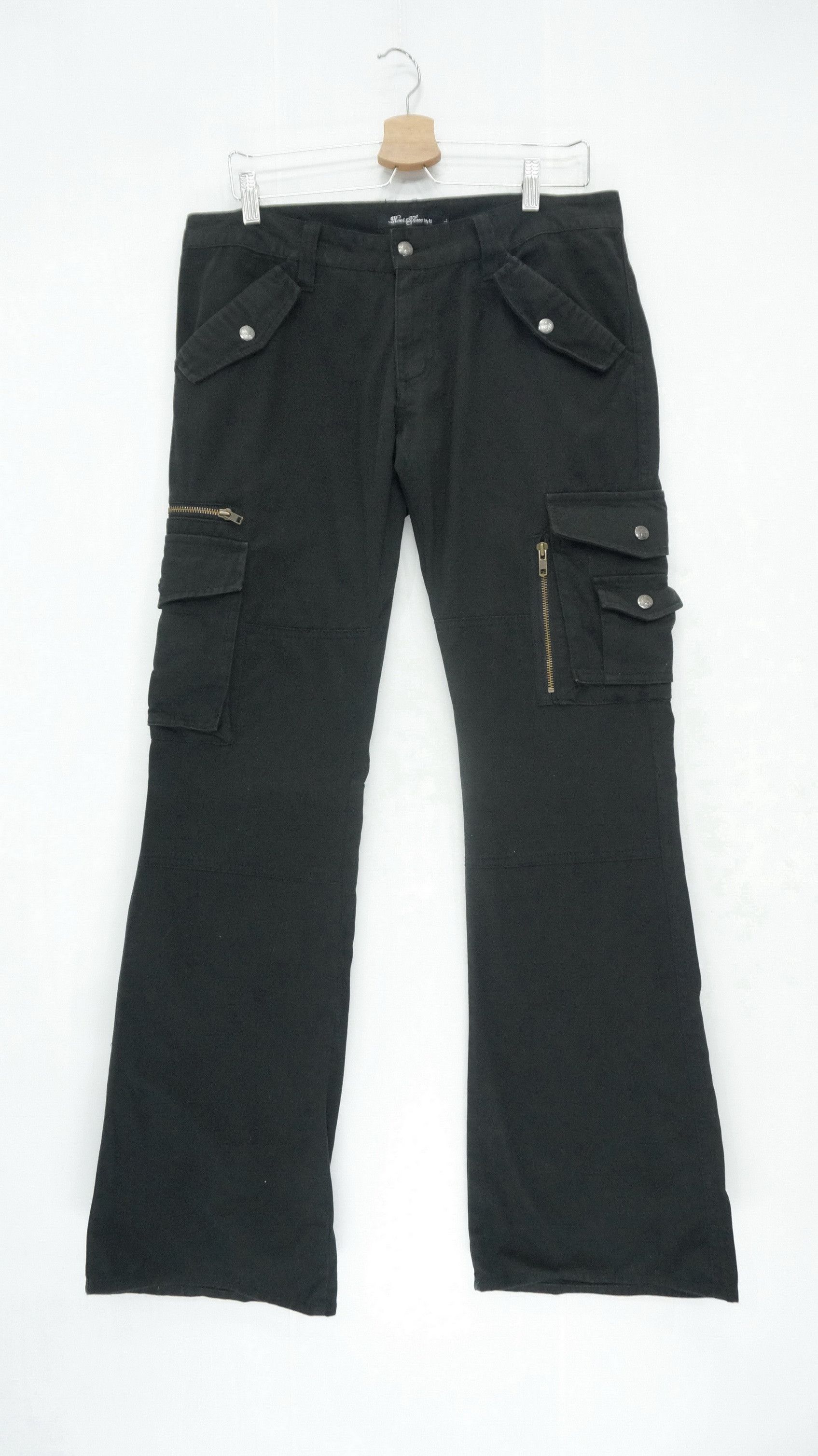 Japanese Brand Vtg ROOT THREE Low Rise Flare Leg Black Worn Cargo Pants Size US 32 / EU 48 - 1 Thumbnail