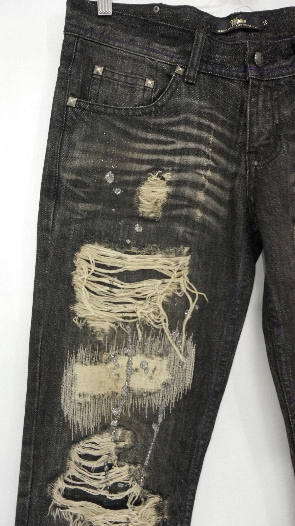 Vintage SickVtg🔥 Flare MIDAS Worn Distressed Lowrise Jeans Size US 30 / EU 46 - 5 Thumbnail