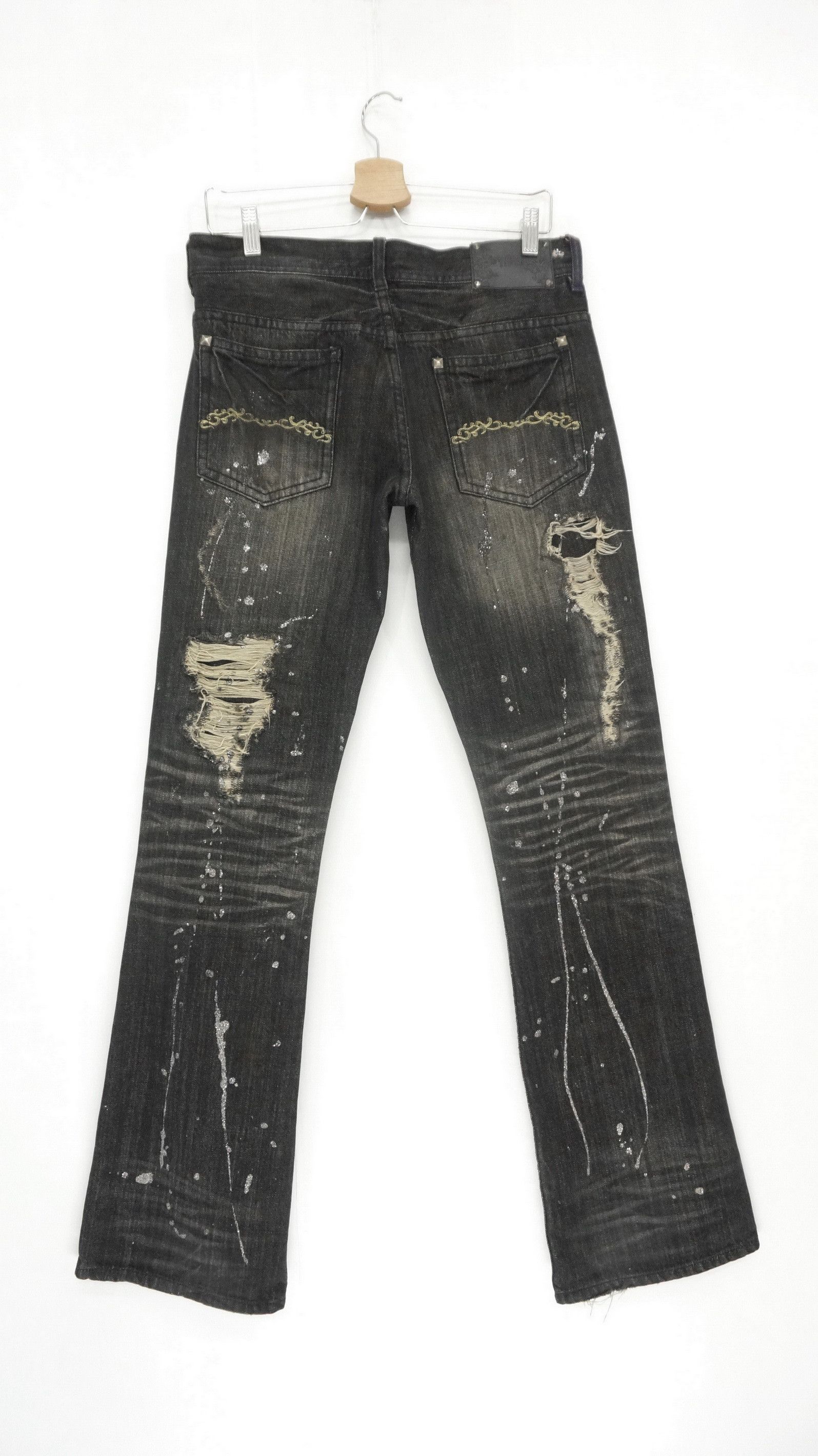 Vintage SickVtg🔥 Flare MIDAS Worn Distressed Lowrise Jeans Size US 30 / EU 46 - 2 Thumbnail