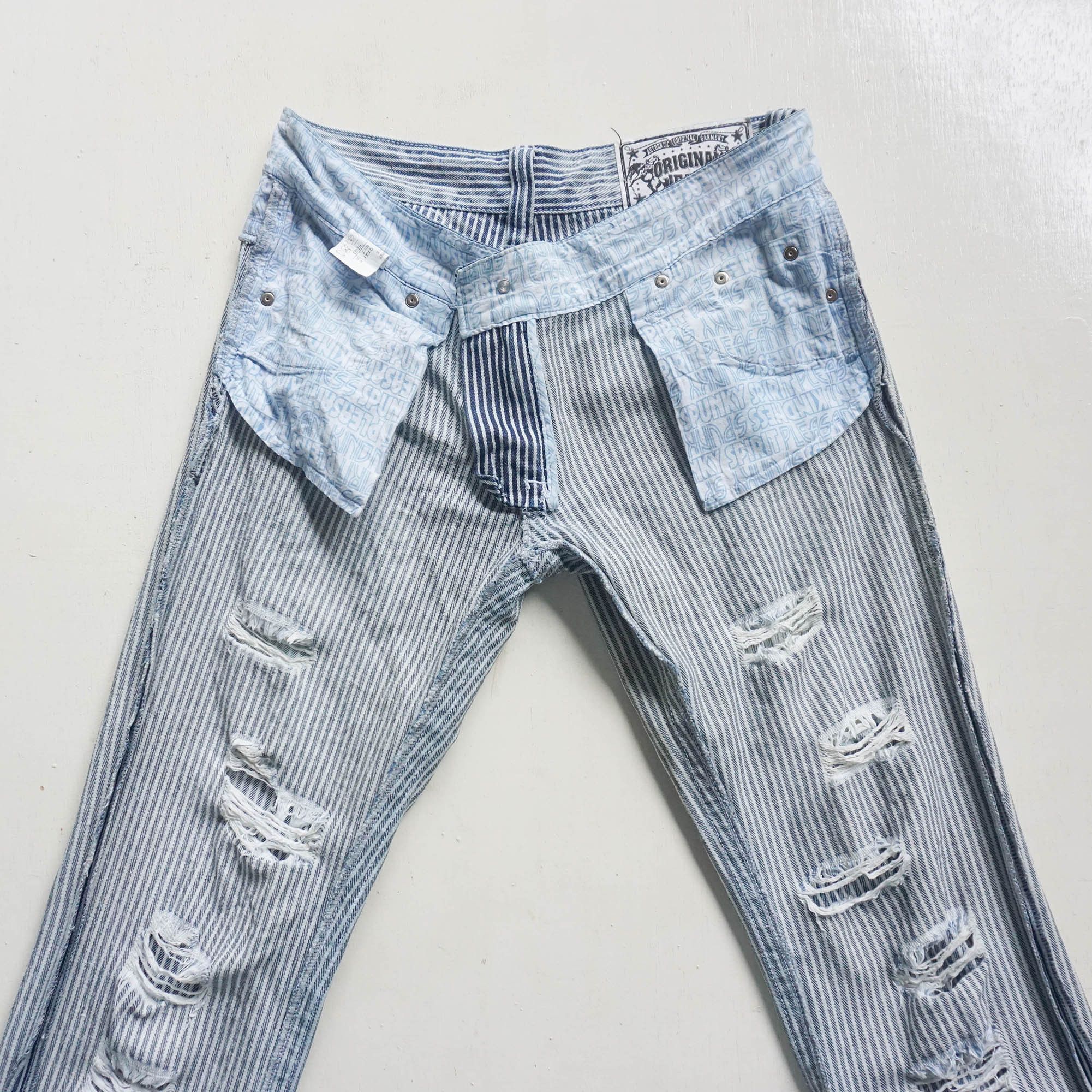 Japanese Brand Spunky Hickory Striped Low Rise Ripped Jeans Size 30" / US 8 / IT 44 - 7 Thumbnail