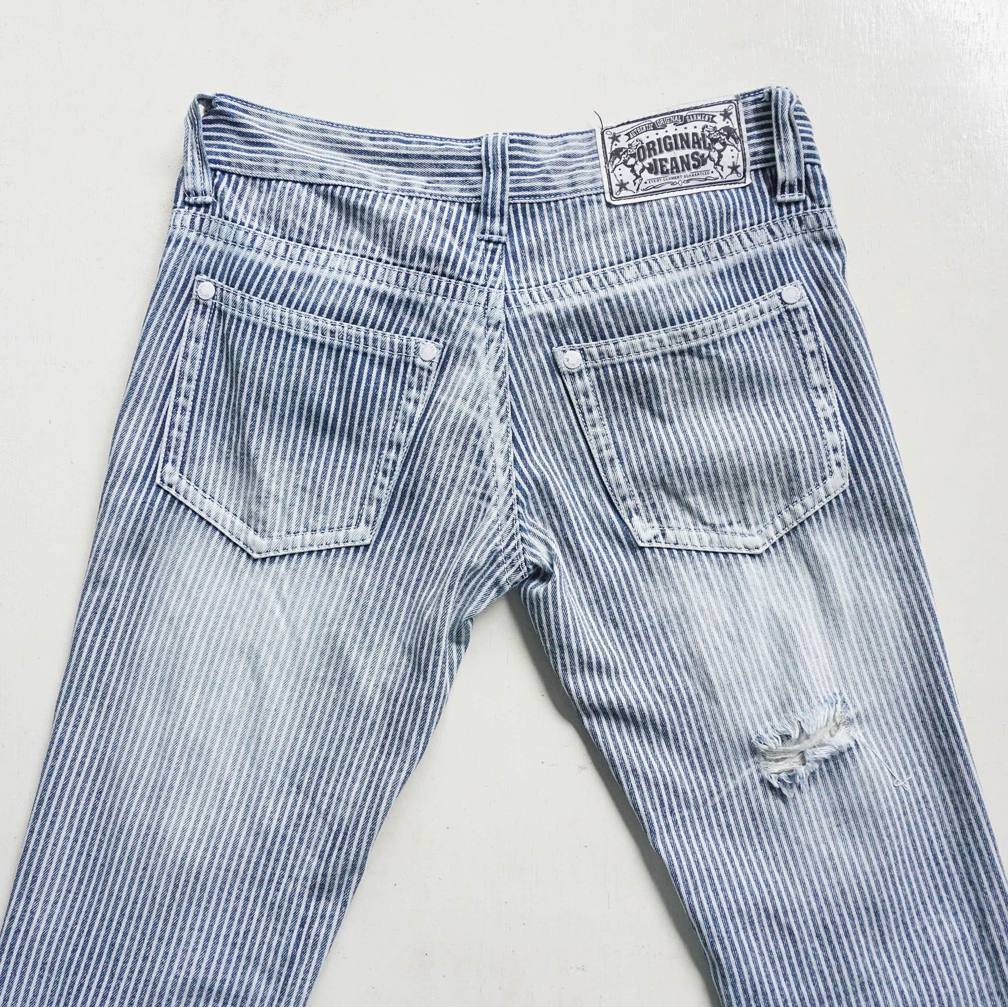 Japanese Brand Spunky Hickory Striped Low Rise Ripped Jeans Size 30" / US 8 / IT 44 - 2 Thumbnail