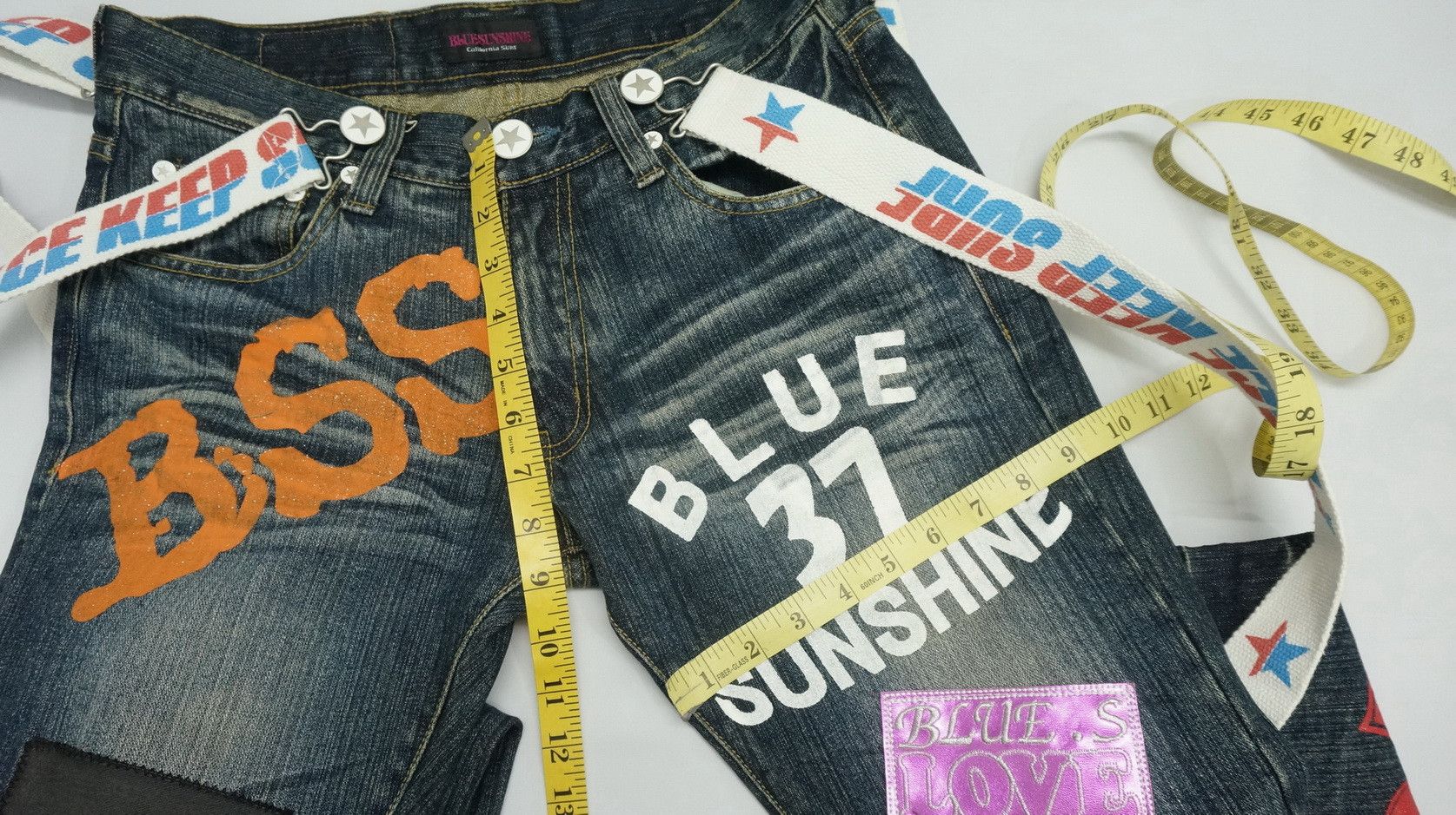 Japanese Brand Blue Sunshine California Surf Patches Jeans Size US 29 - 17 Thumbnail