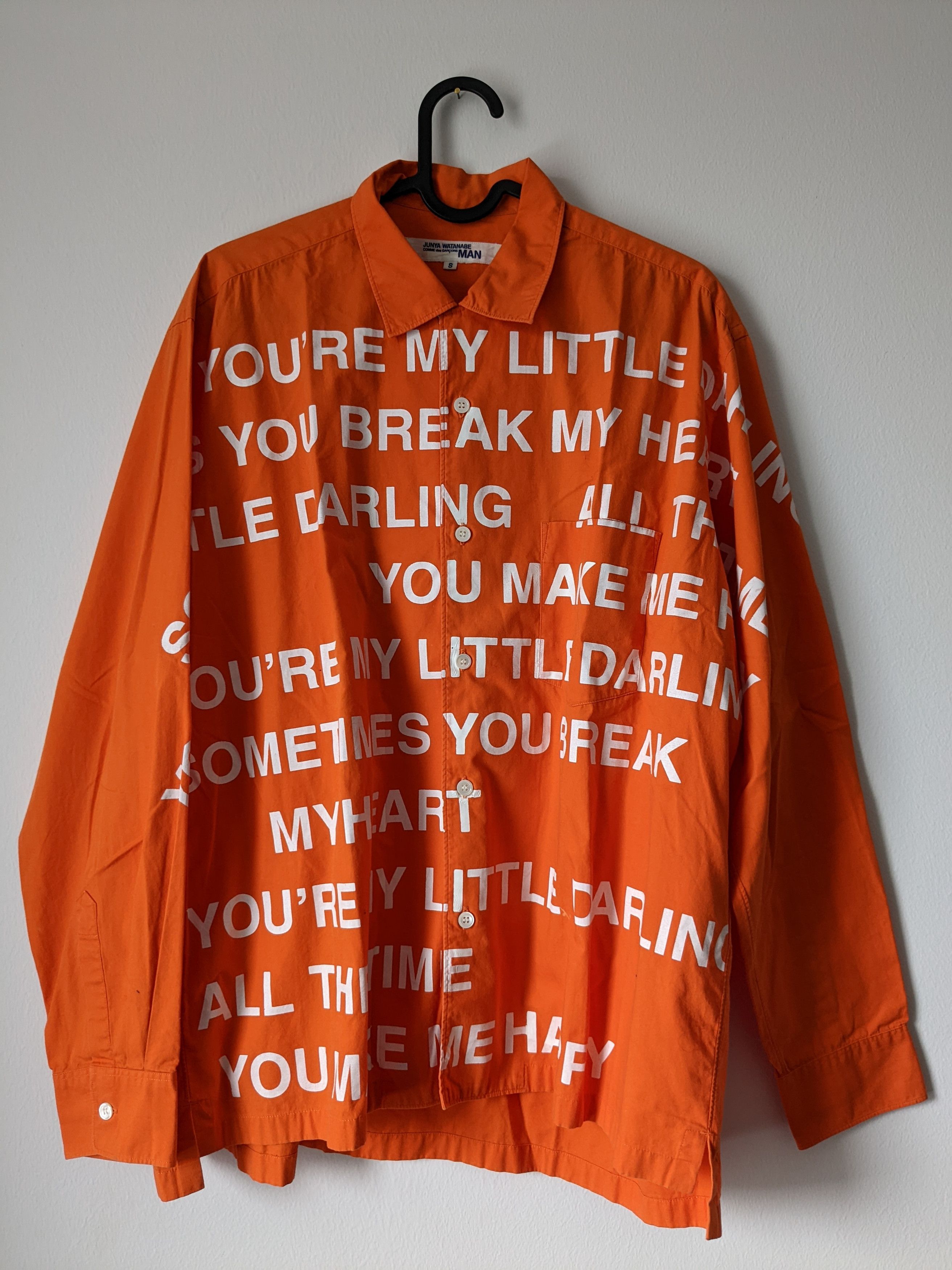 image of Junya Watanabe Man Ad2001 Poem Orange Shirt, Men's (Size Small)