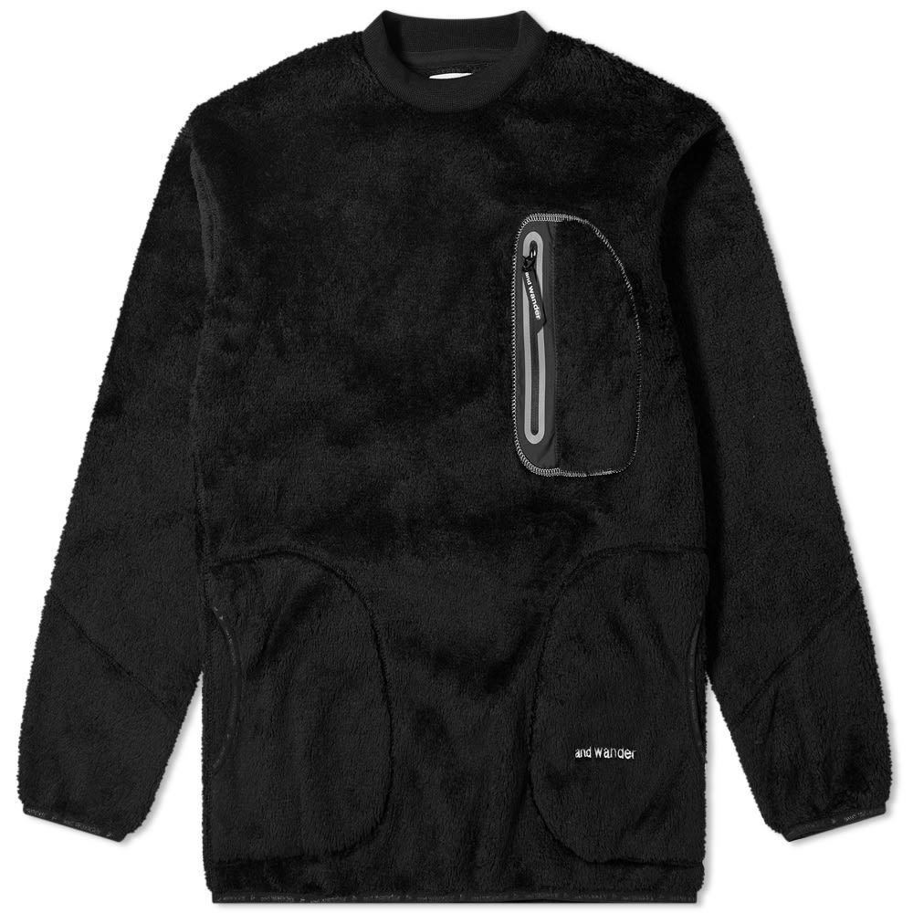 image of And Wander Polartec High Pile Fleece Long Sleeve Top in Black, Men's (Size XL)