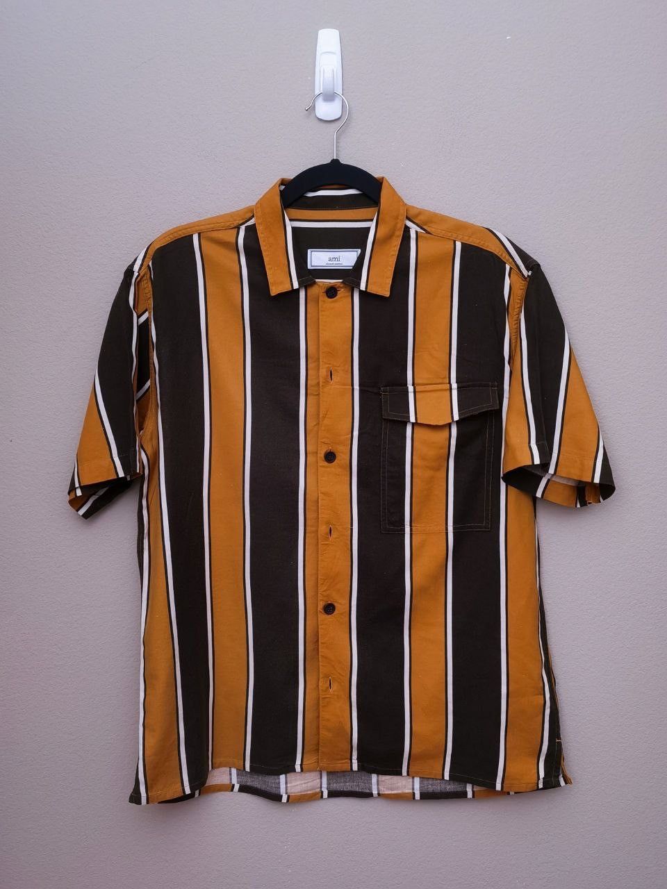 Ami Brown Black Short Sleeve Casual Shirt 40 Large