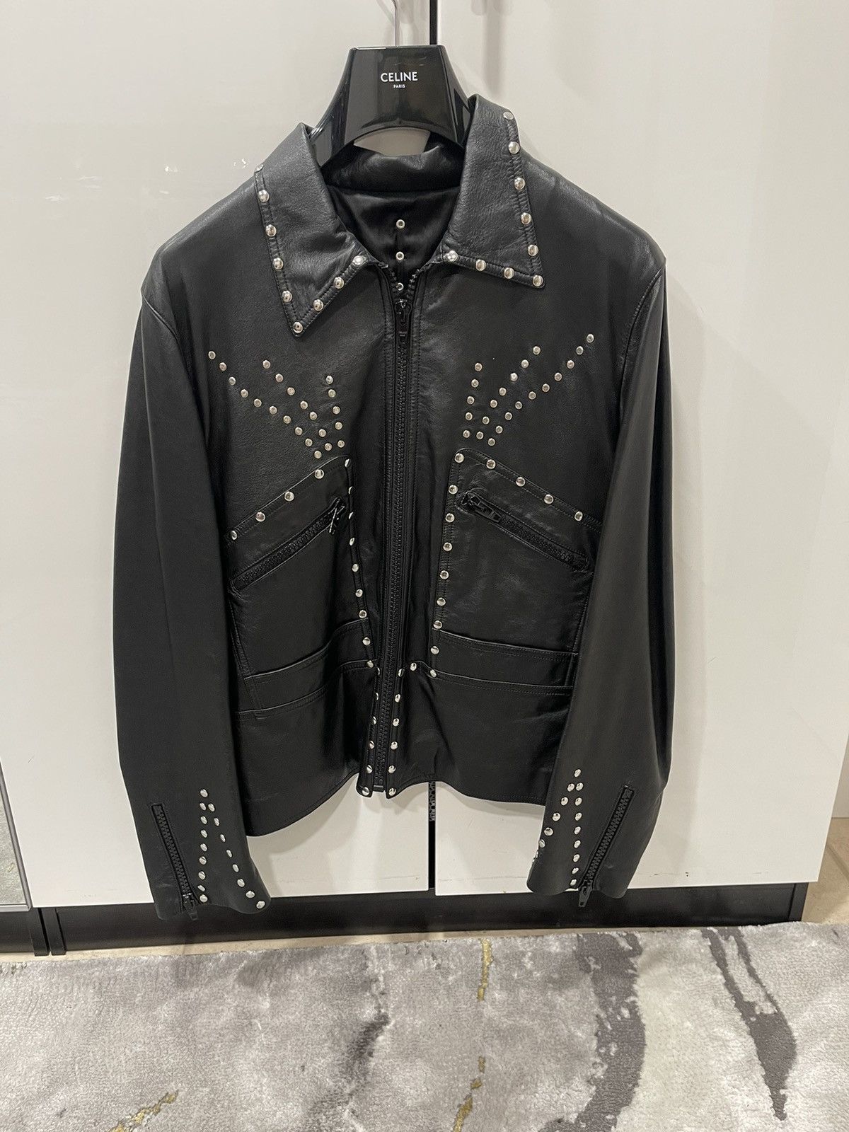 image of Celine Runway Studded 70's Leather Jacket in Black, Men's (Size Large)