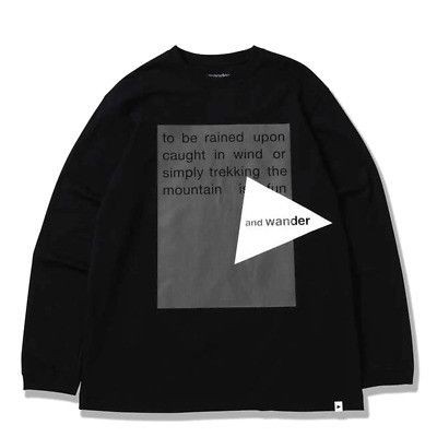 image of And Wander Reflective Logo Graphic Long Sleeve Tee in Black, Men's (Size XL)