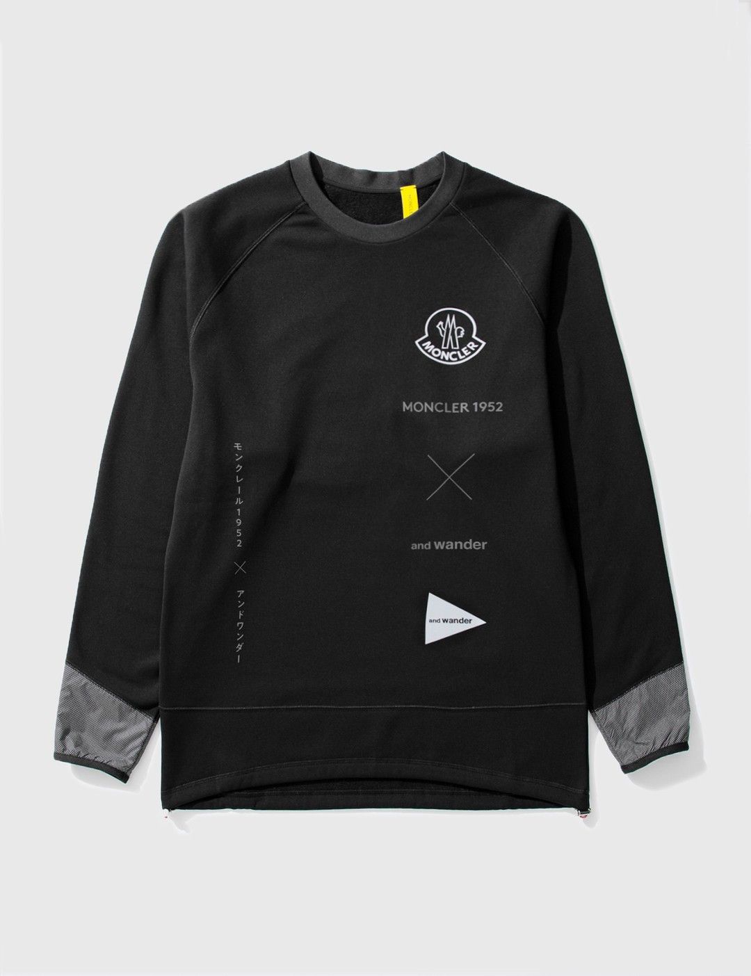 image of 2 Moncler 1952 X And Wander Reflective Logo Sweatshirt in Black, Men's (Size 2XL)