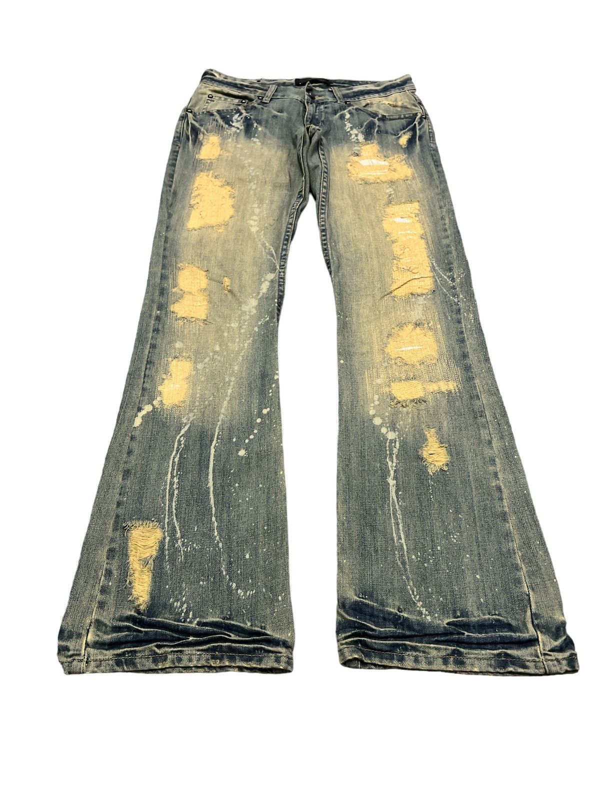 Vintage FLARED 💥MIDAS SASHIKO BORO SPLATED DISTRESSED DENIM PANT Size US 30 / EU 46 - 2 Thumbnail