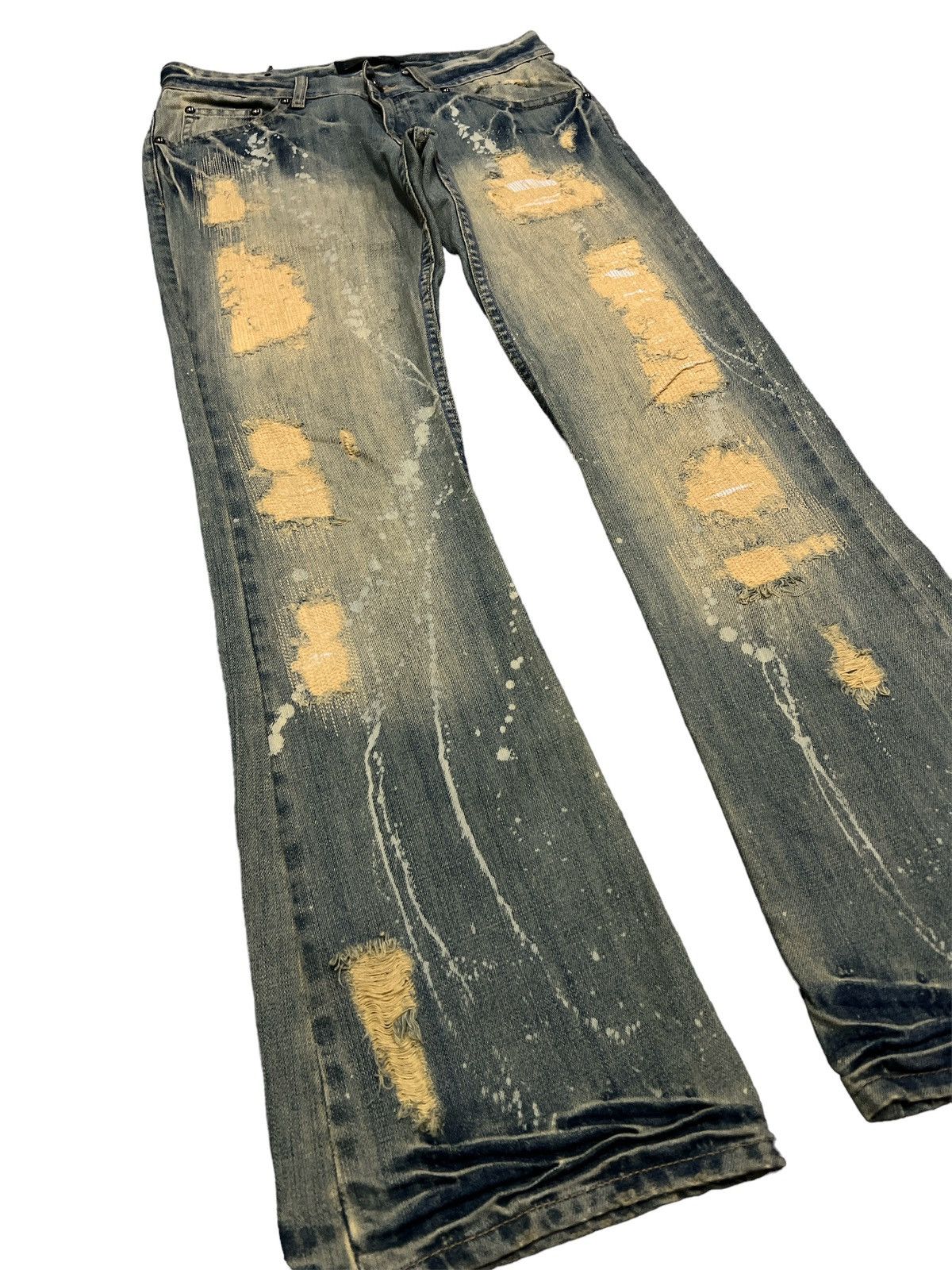 Vintage FLARED 💥MIDAS SASHIKO BORO SPLATED DISTRESSED DENIM PANT Size US 30 / EU 46 - 6 Thumbnail