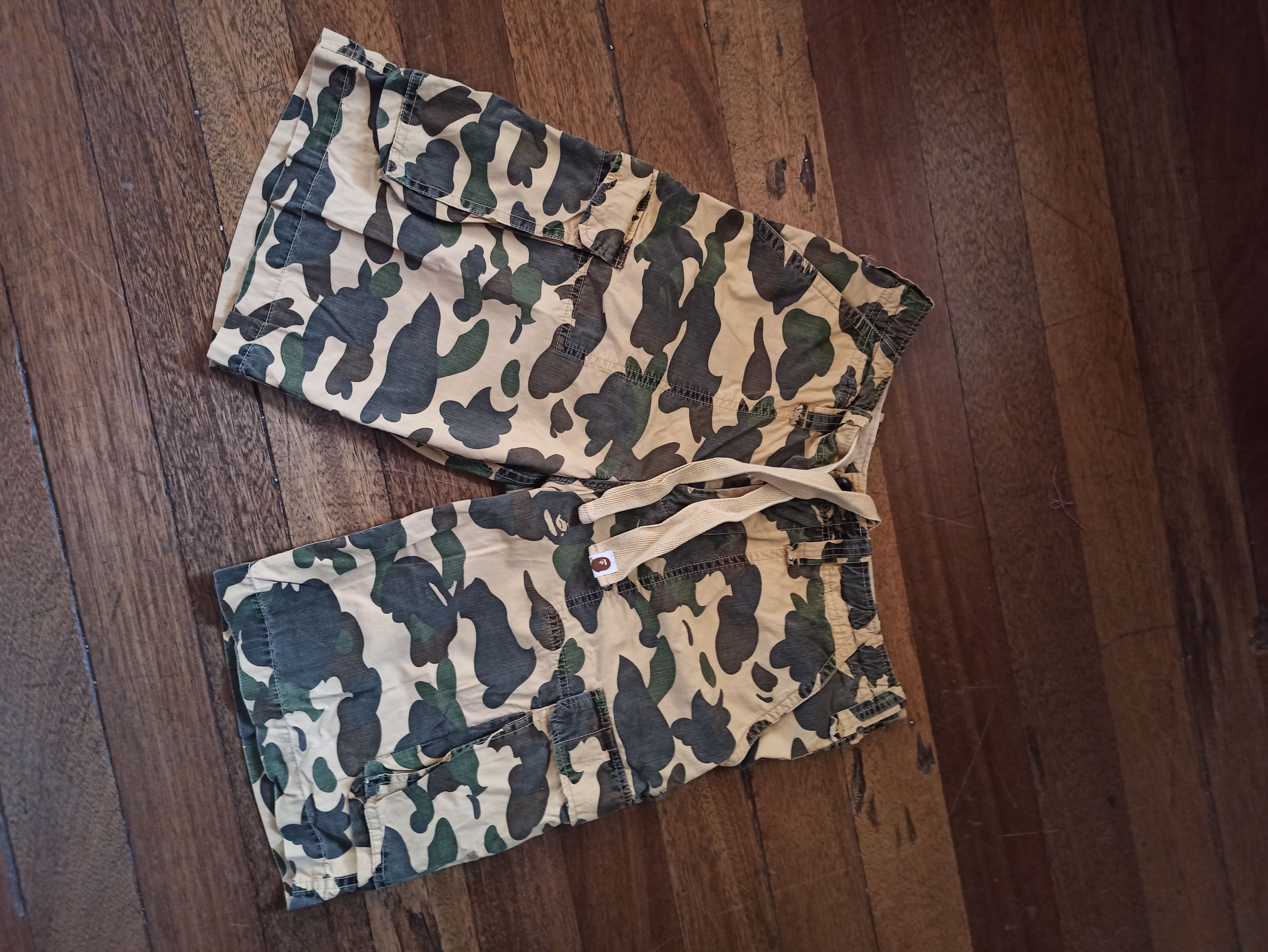 image of Bape OG Yellow Camo Cargo Shorts, Men's (Size 32)