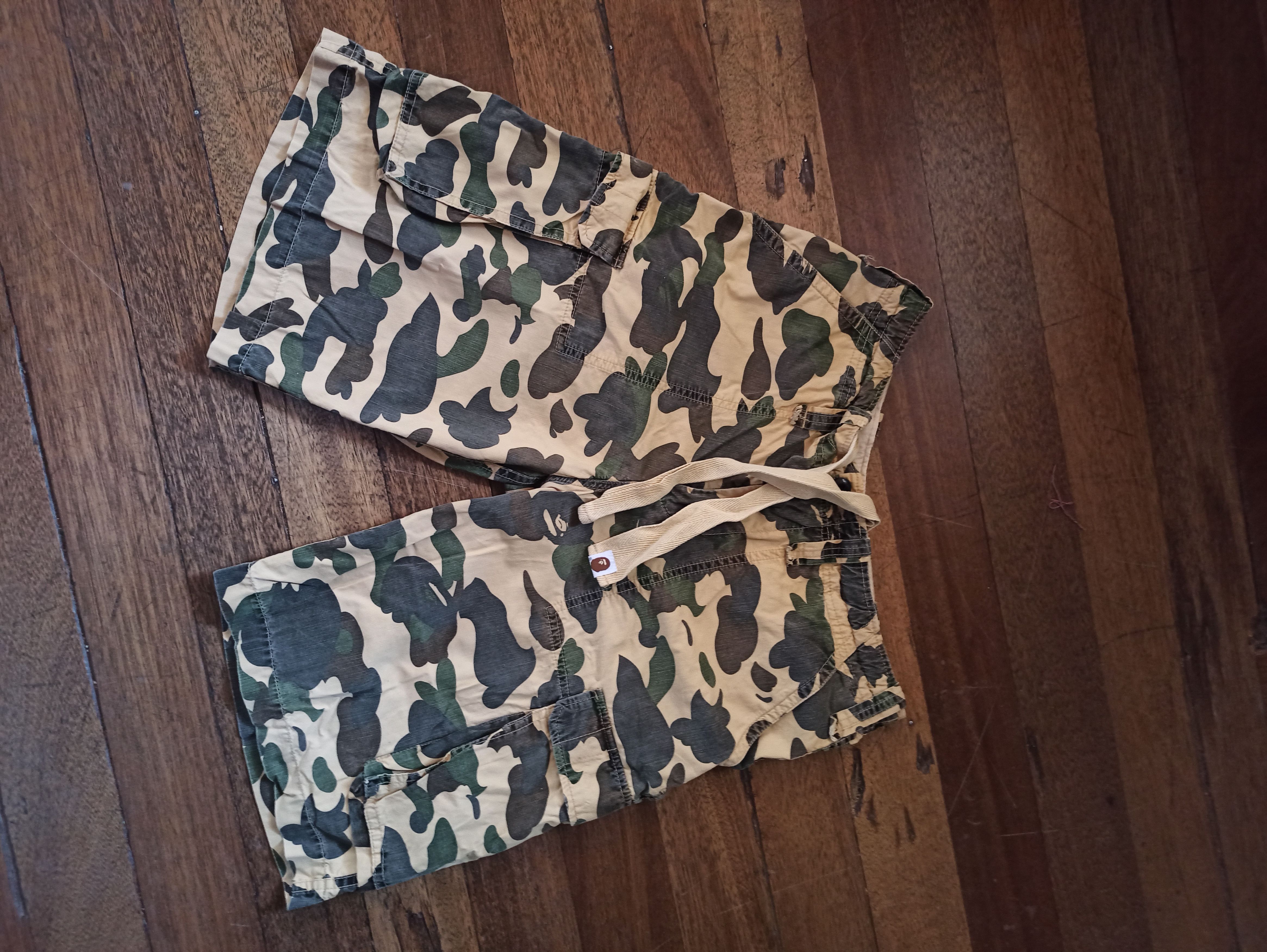 Pre-owned Bape Og Yellow Camo Cargo Shorts