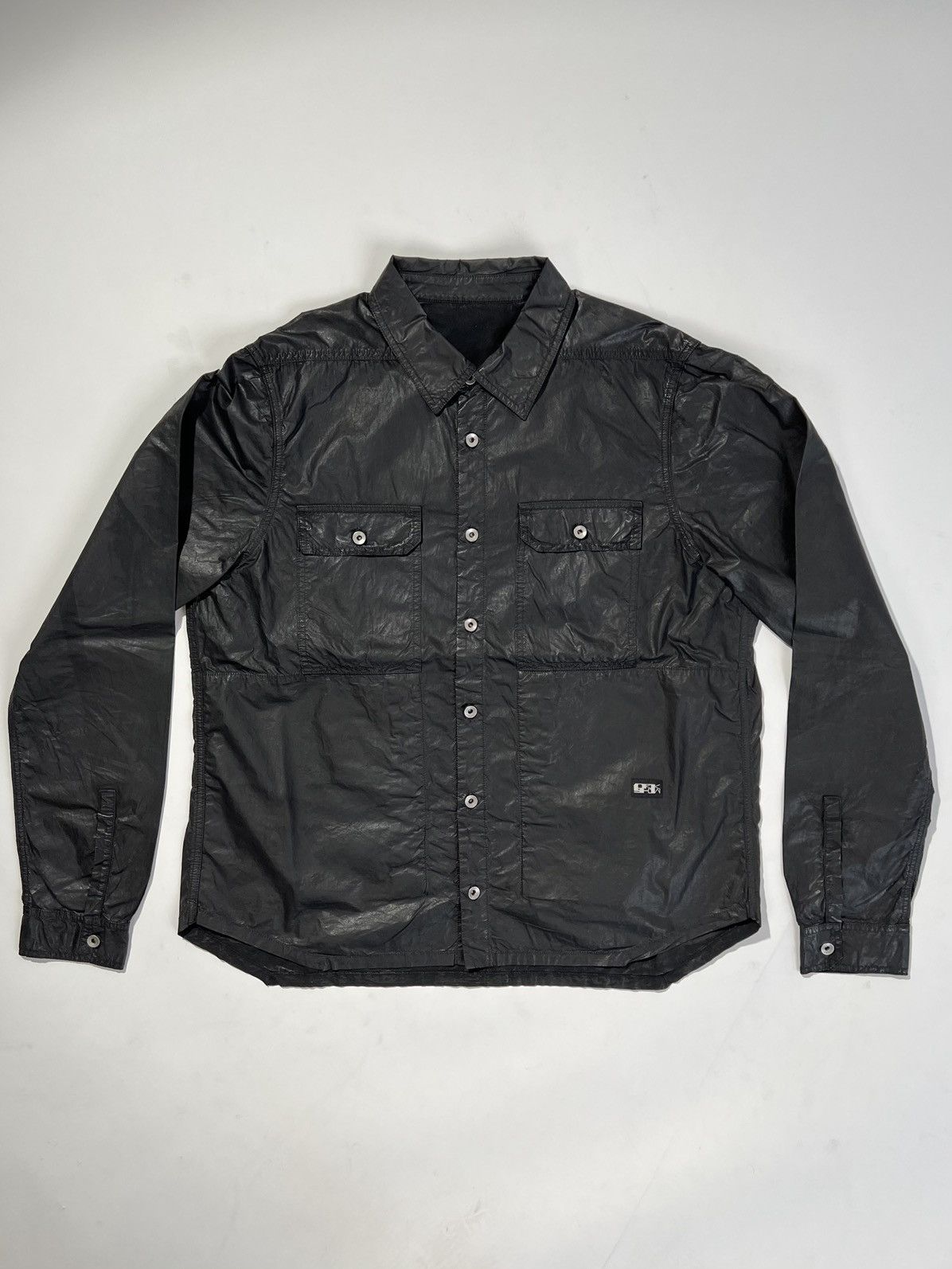 image of Rick Owens Drkshdw Ss21 Phlegethon Spray Waxed Cotton Poplin Outshirt in Black, Men's (Size Large)