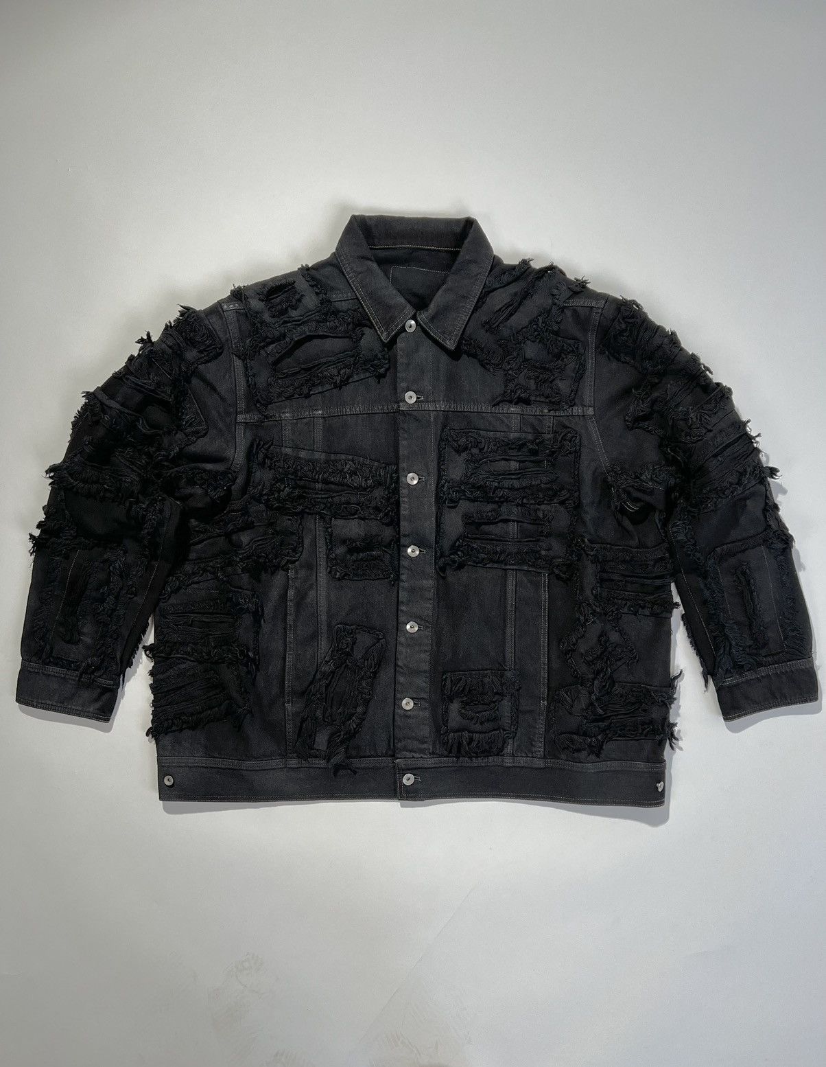 Pre-owned Rick Owens Drkshdw Fw21 Gethsemane Heavy Destroyed Jumbo Worker Jkt In Black