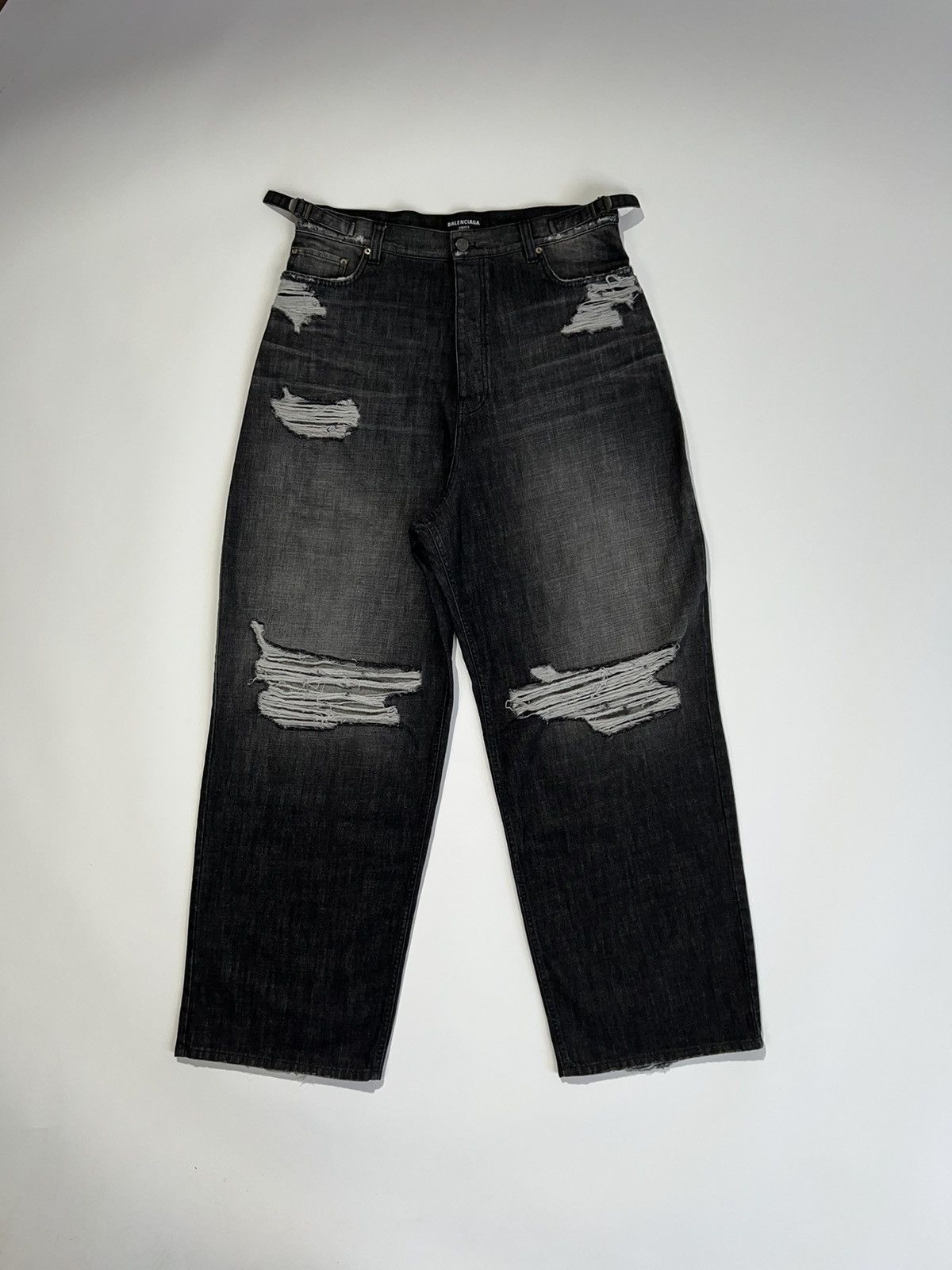 image of Balenciaga Summer 22 ‘Red Carpet’ Destroyed Super Large Baggy Pants in Black, Men's (Size 32)