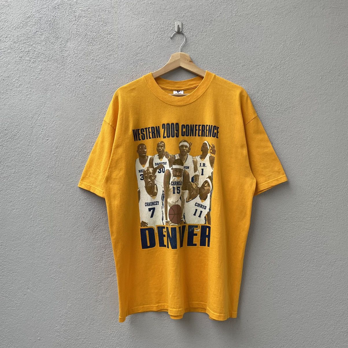 image of Vintage Denver Nuggets Nba Tee Shirt in Mustard Yellow, Men's (Size XL)