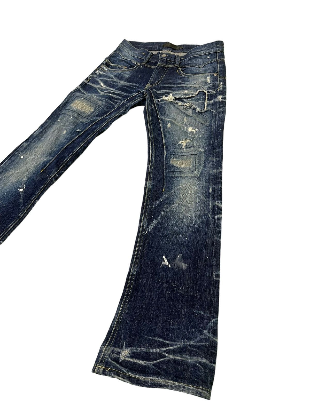 Japanese Brand Flare Jeans Jackrose Luv Maison Distress Denim Painted 5🟦 Size US 30 / EU 46 - 3 Thumbnail