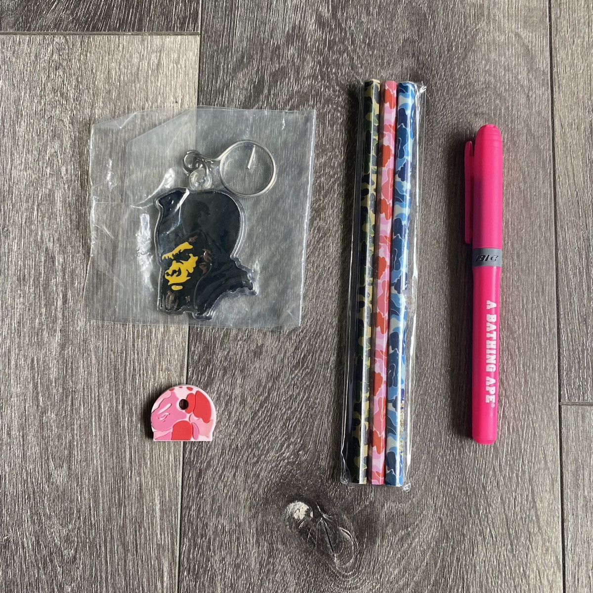 Bape RARE OG A BATHING APE BAPE BIC + PENCILS + KEYCHAINS BUNDLE | Grailed