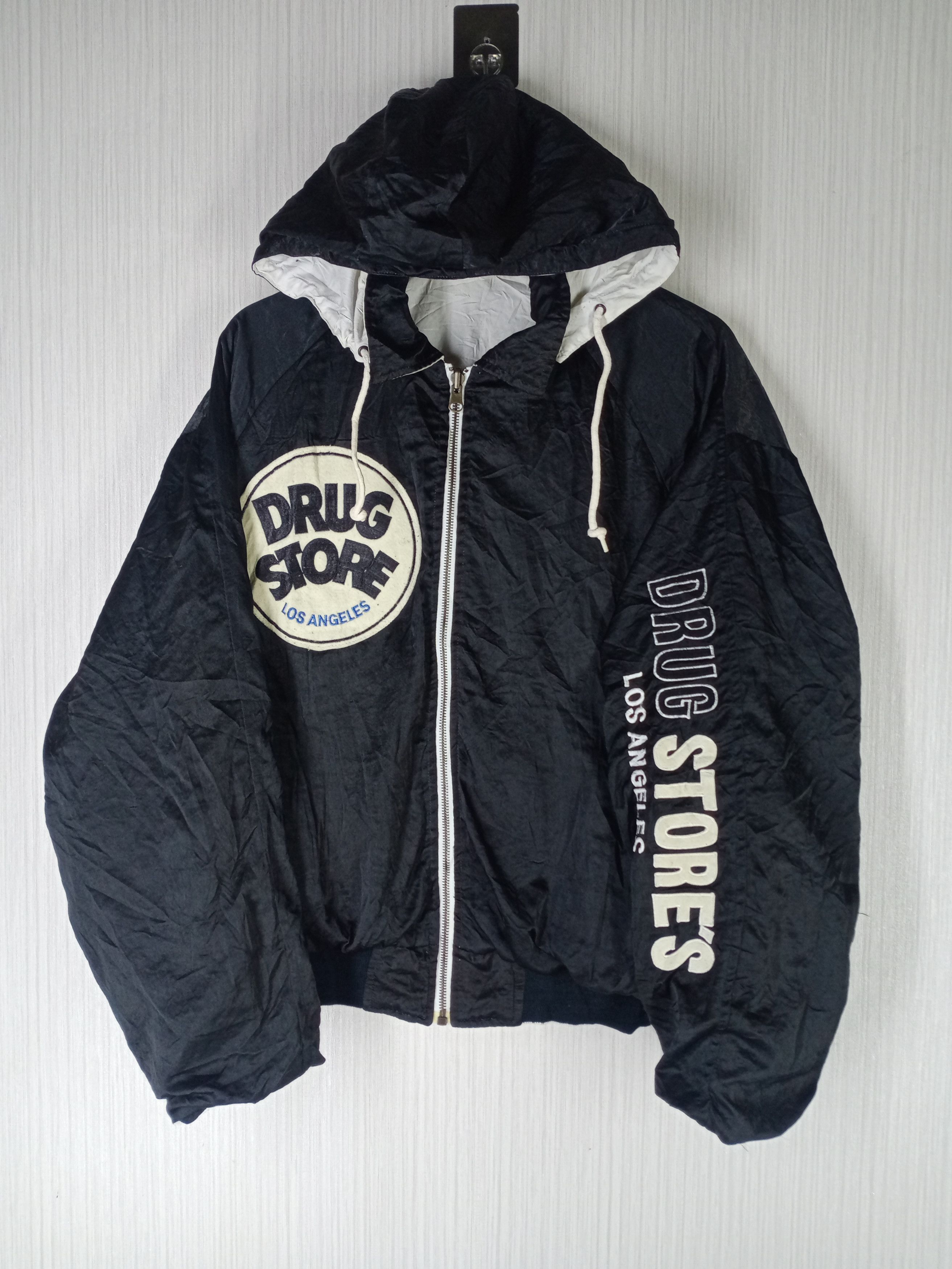 image of Bomber Jacket Vintage Drug Store's Los Angeles Big Logo Reversible Bomber in Black/White (Size Larg