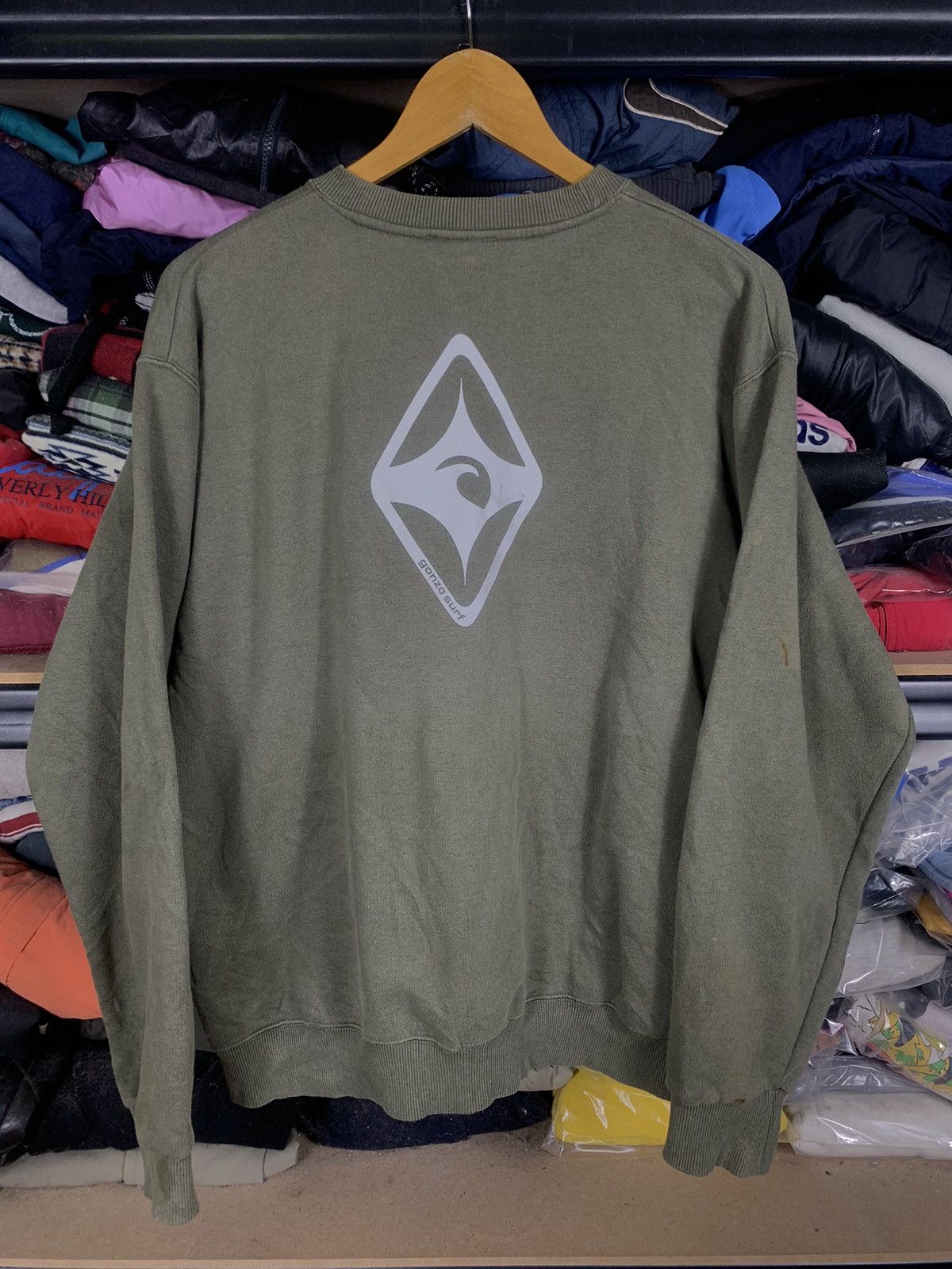 image of Archival Clothing x Fitted Hawaii Vintage Gonzo Surf Sweatshirt Army Green, Men's (Size Large)