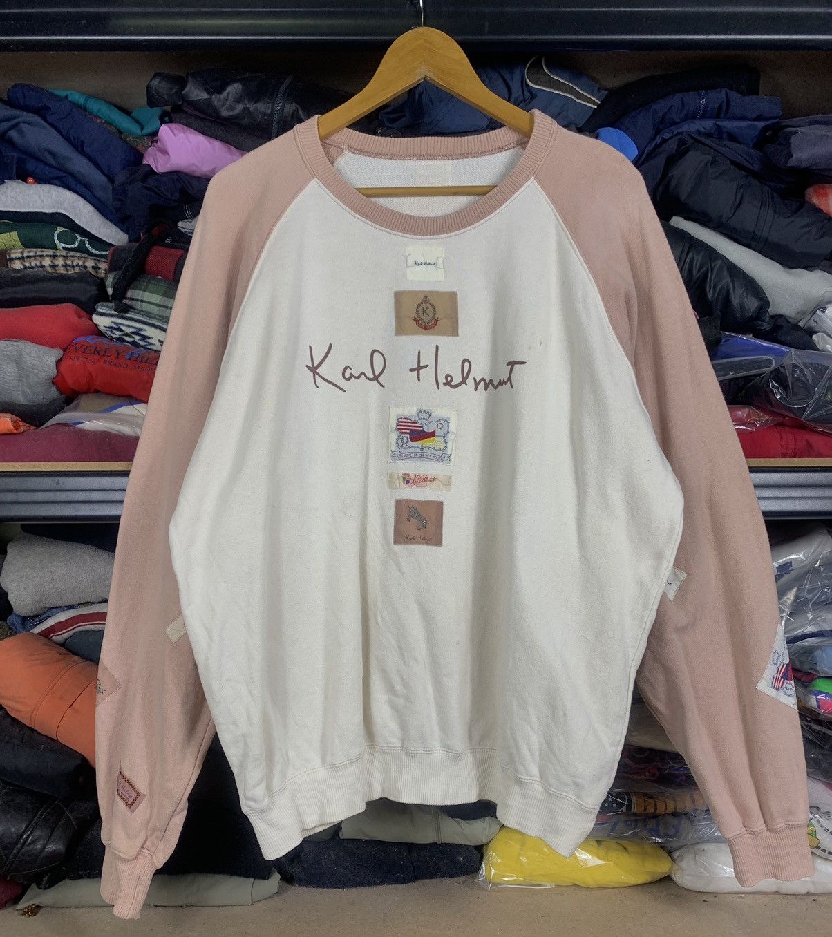 image of Archival Clothing x Karl Helmut Vintage Karl Helmut Patches Sweatshirt, Men's (Size Medium)