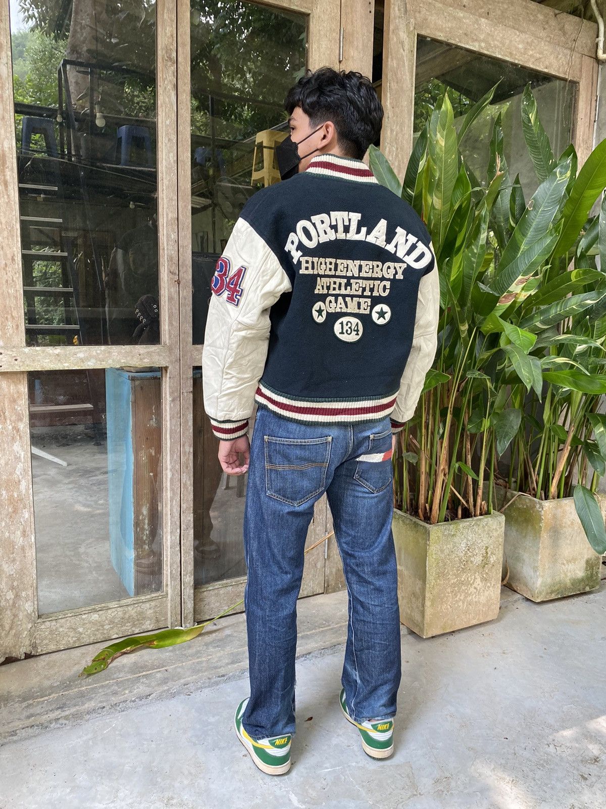 image of Portland American Sport Club Embroidery Varsity Jacket in Green, Men's (Size Medium)