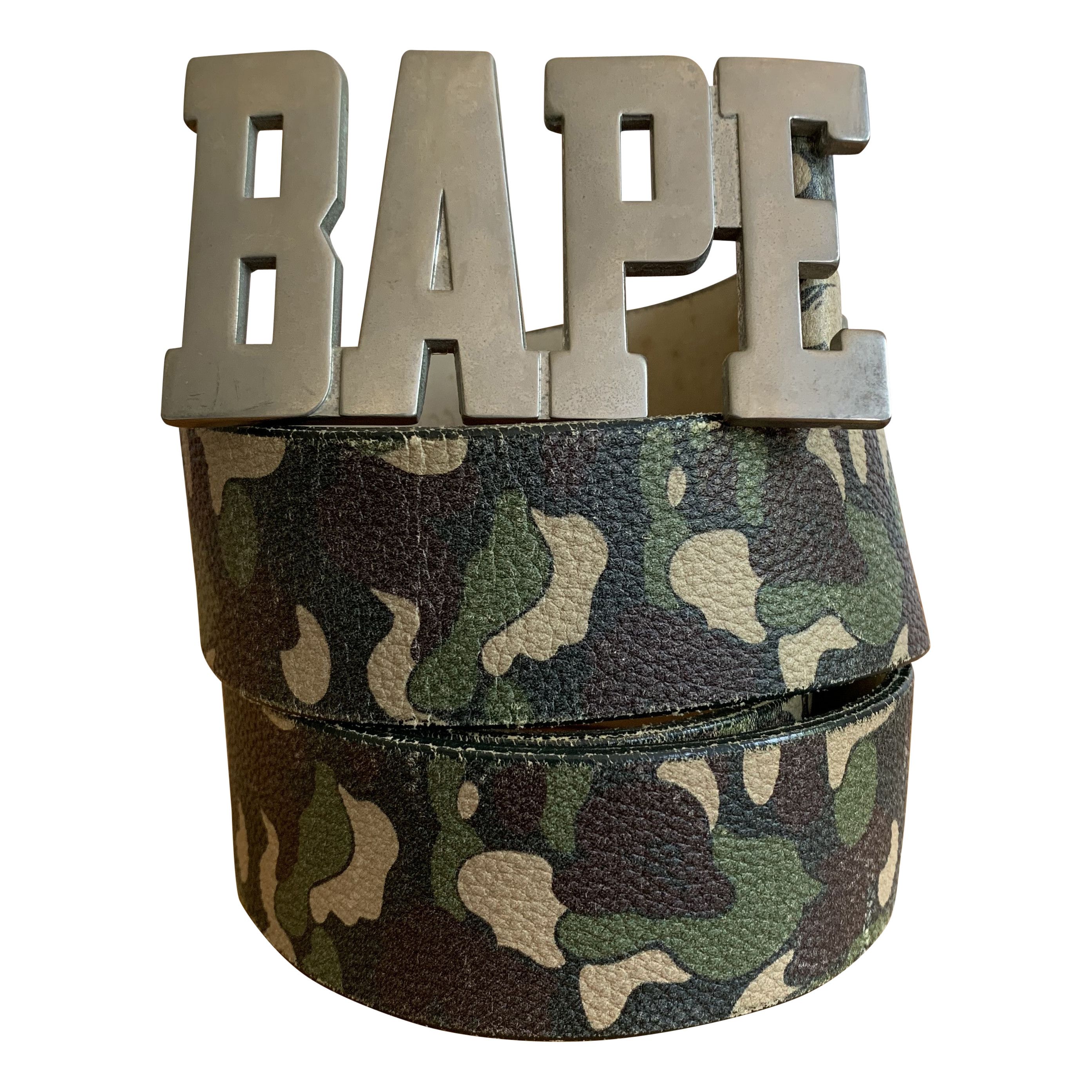 image of Og Bape Spellout Camo Leather Belt, Men's (Size 34)