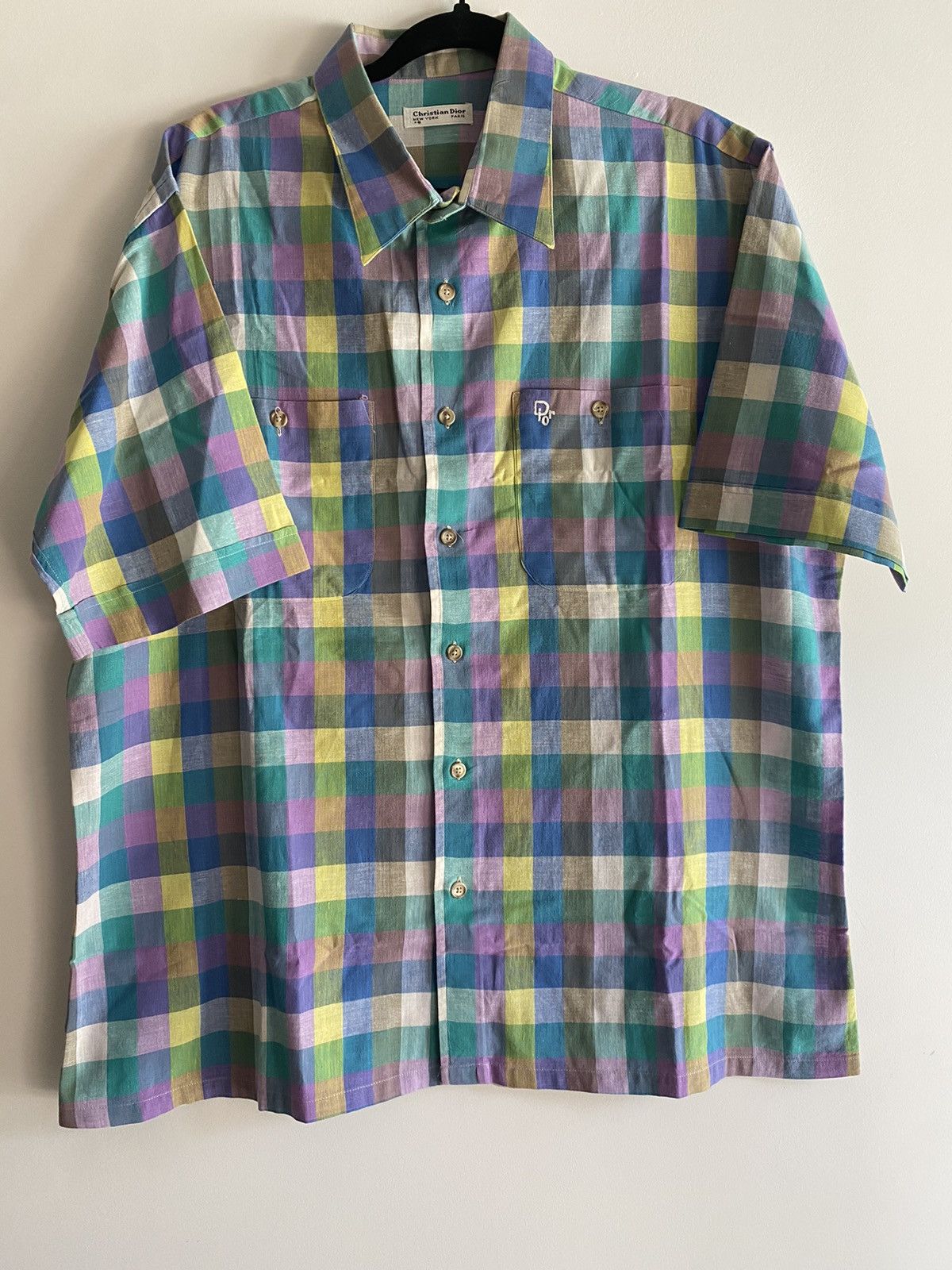 Vintage Christian Dior plaid shirt sleeve button down shirt