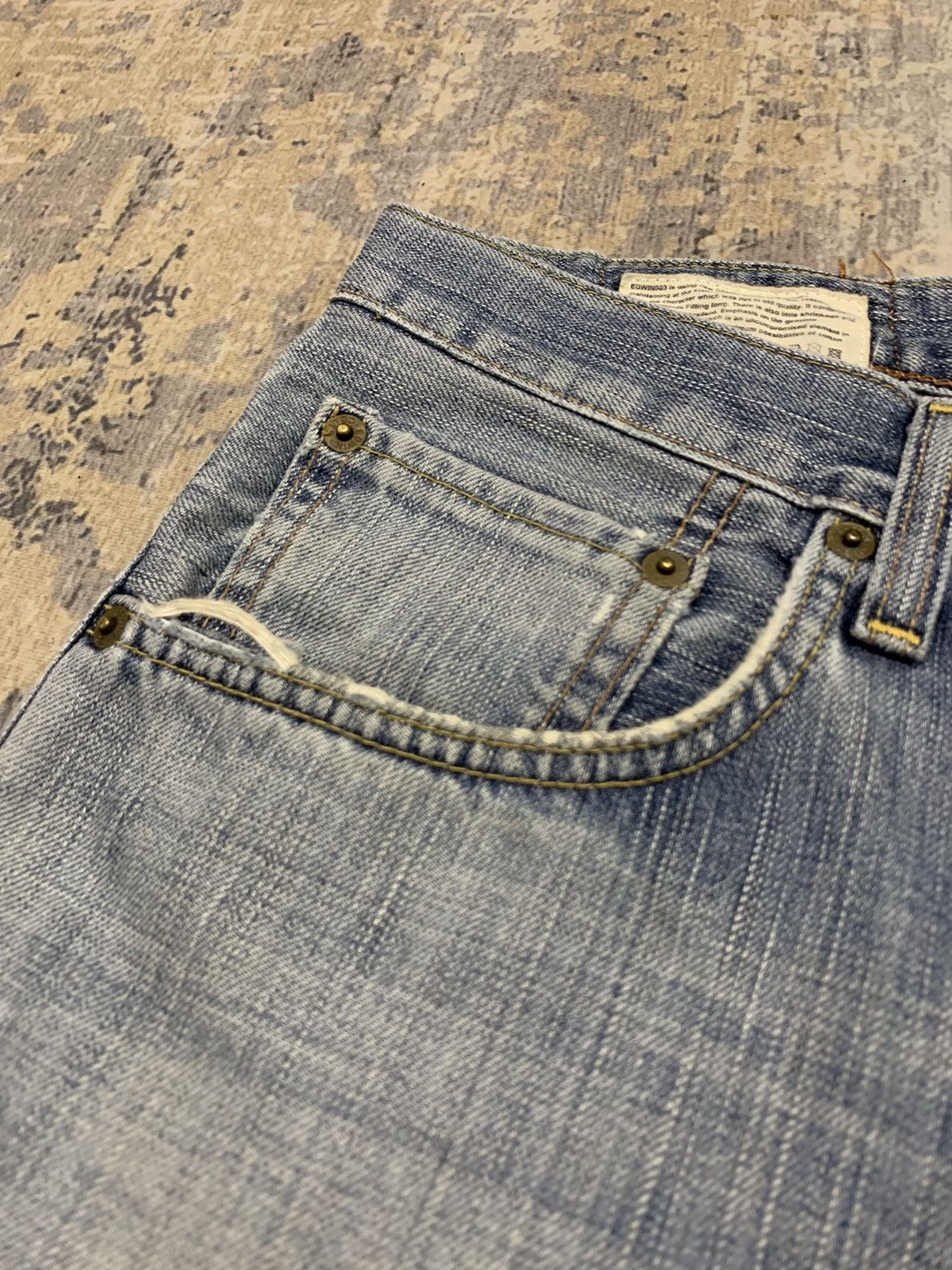 Japanese Brand Archive Edwin Baggy Distressed Faded Denim W33 Size US 33 - 6 Thumbnail