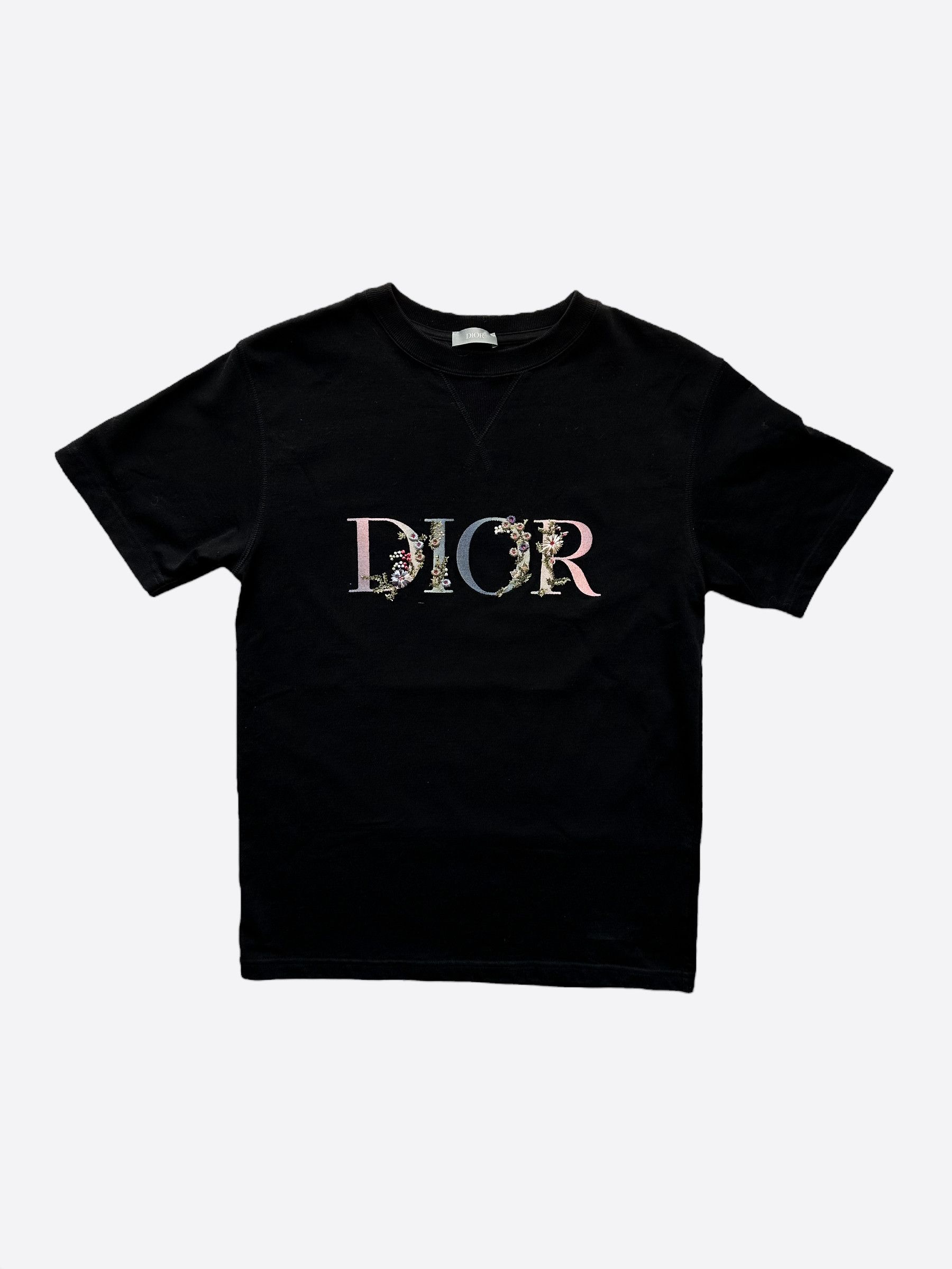 Dior Dior Black Floral Logo Embroidered Tee Size US S / EU 44-46 / 1 - 1 Thumbnail