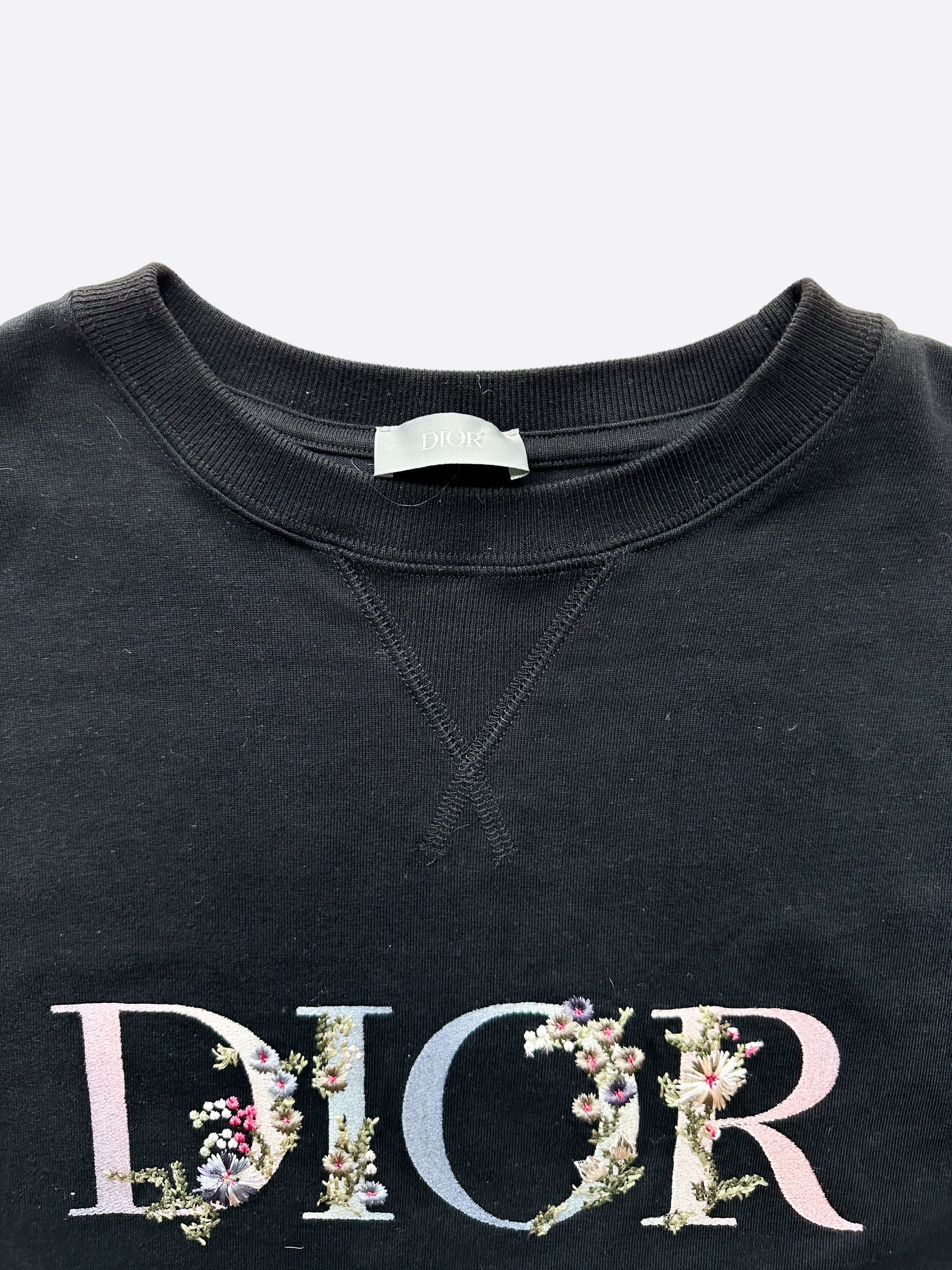 Dior Dior Black Floral Logo Embroidered Tee Size US S / EU 44-46 / 1 - 3 Thumbnail