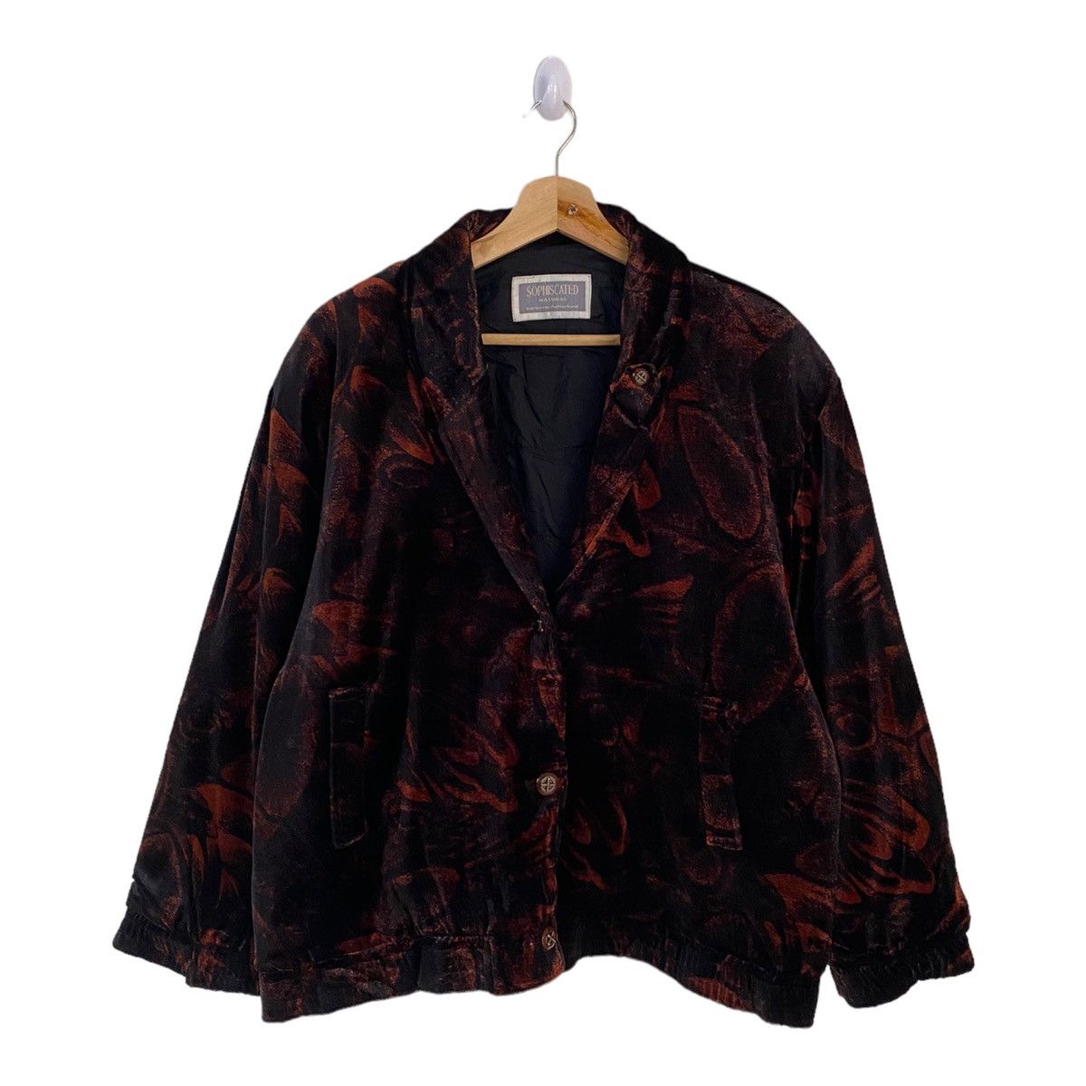 image of Avant Garde Japanese Fashion Velvet Bomber Jacket Button in Black Velvet, Men's (Size XL)