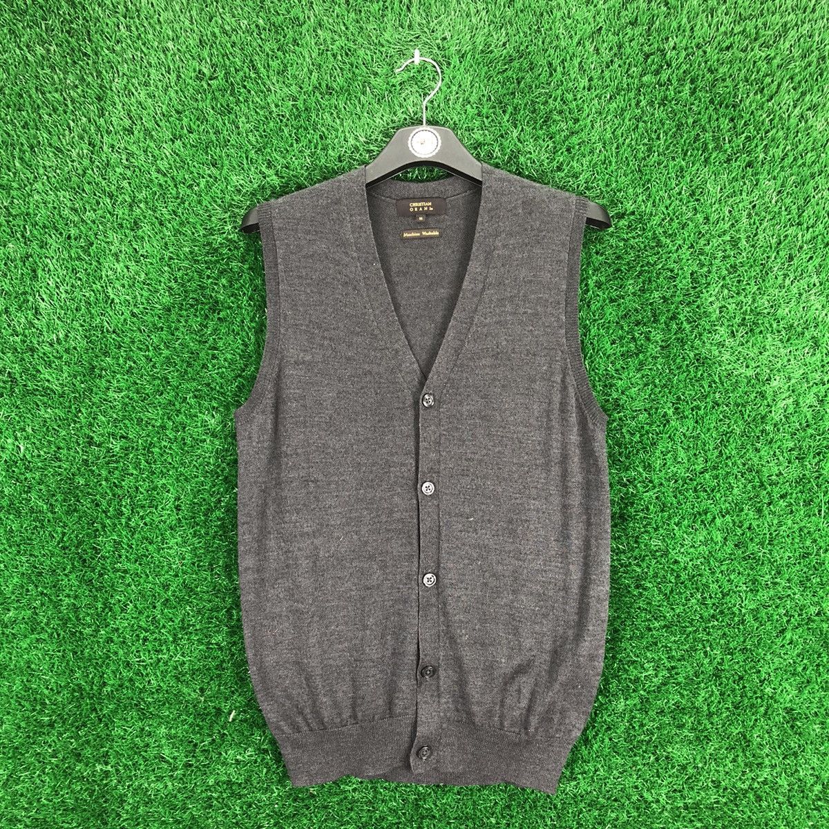 image of Designer Christian Orani Knit Vest Button Up in Grey, Men's (Size XS)