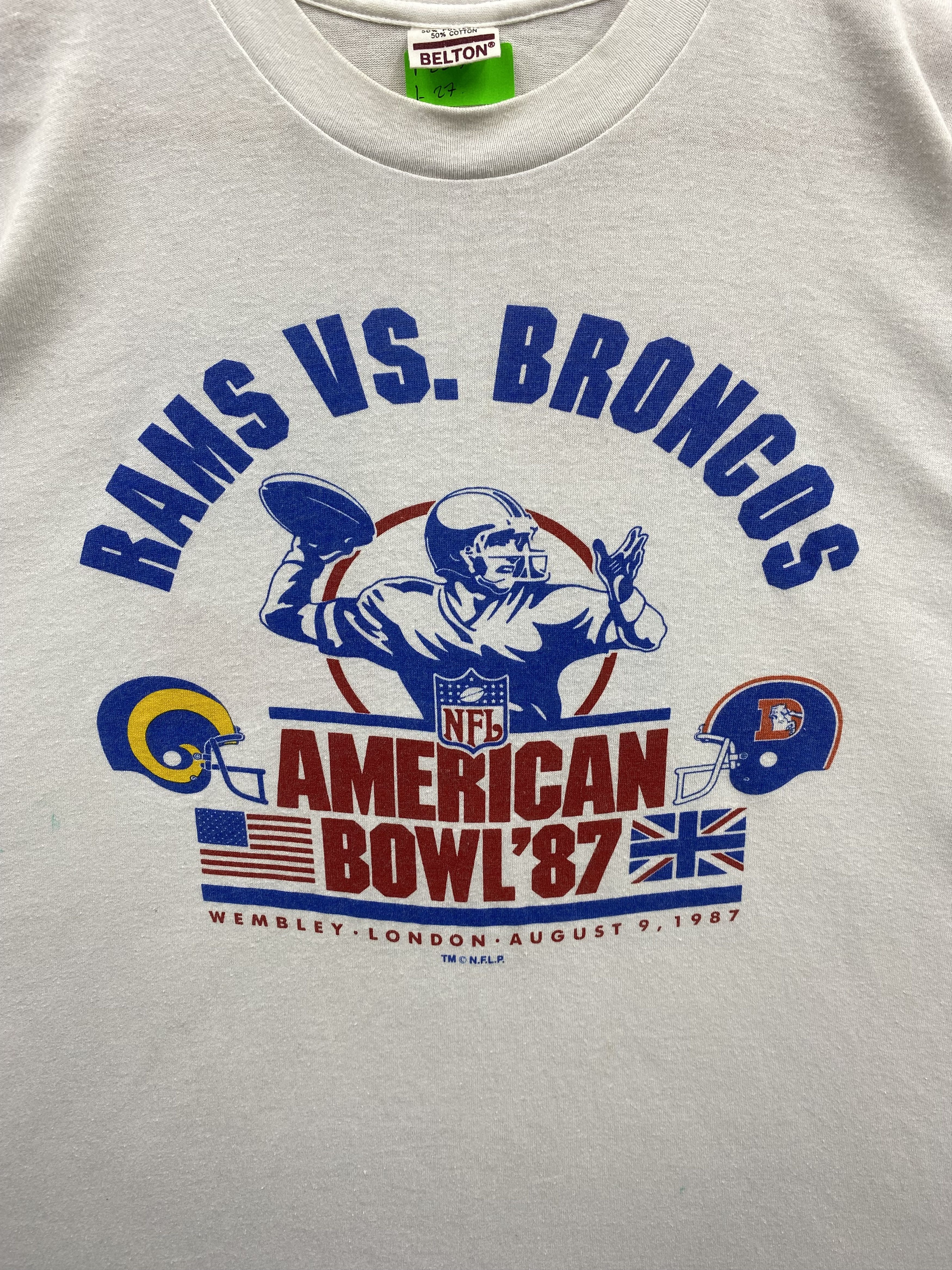 NFL × Vintage Vintage 80's NFL American Bowl 1987 Rams Vs Broncos T-Shirt Size US XL / EU 56 / 4 - 2 Thumbnail