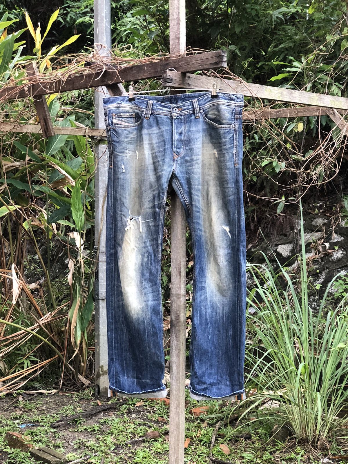 image of Vintage Diesel Distressed Denim Pants in Indigo Blue, Men's (Size 38)