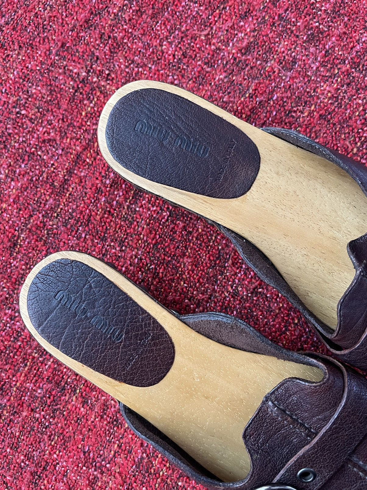 Miu Miu Miu Miu by Prada archive vintage leather/wood mules Size US 7 / IT 37 - 7 Thumbnail