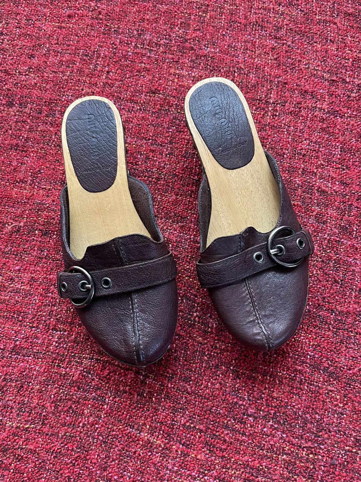 Miu Miu Miu Miu by Prada archive vintage leather/wood mules Size US 7 / IT 37 - 2 Thumbnail