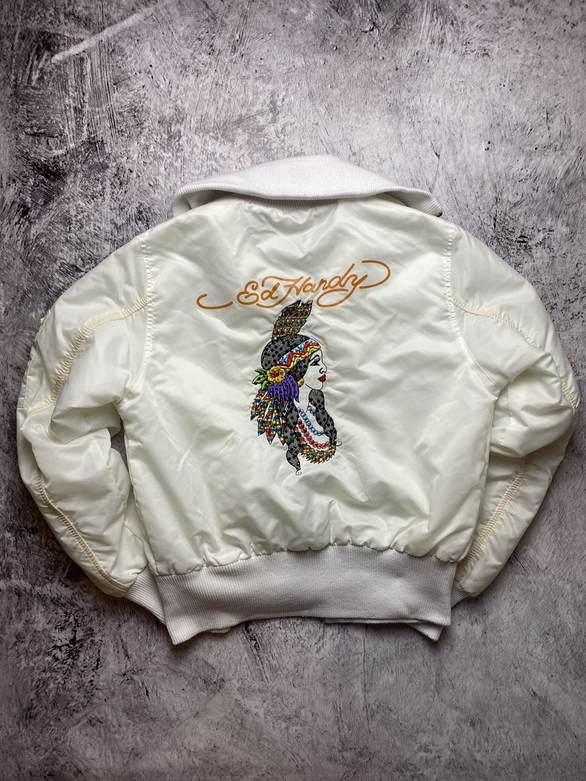 Image of Ed Hardy Womens Bomber Jacket in White