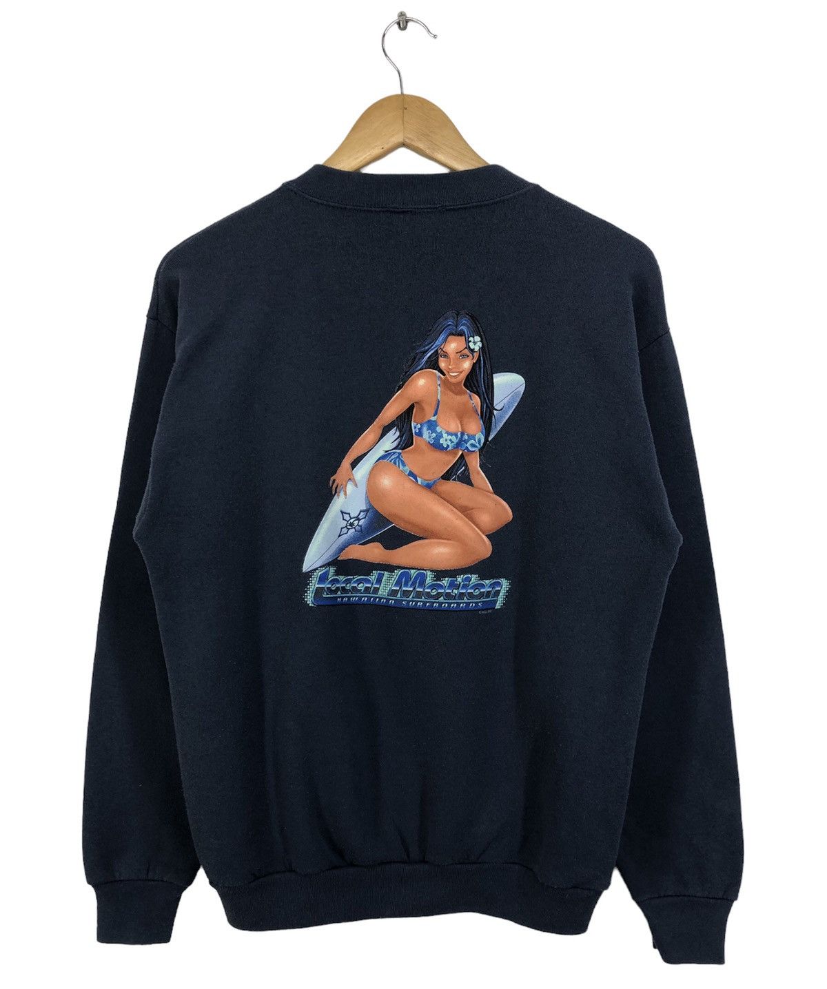 image of Hook Ups x Vintage Local Motion Hawaiian Surfboards Crewneck Sweatshirt, Men's (Size Medium)