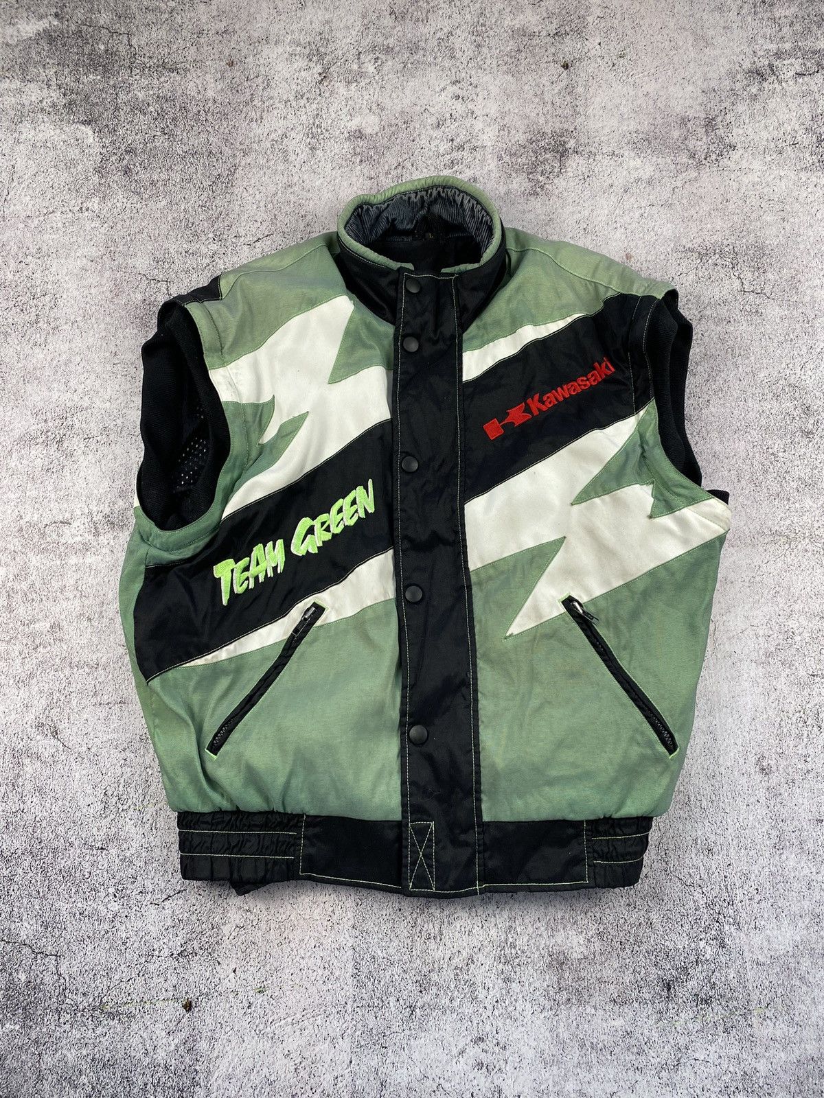 Vintage Vintage Kawasaki Team Green Racing zip off jacket vest Size US L / EU 52-54 / 3 - 17 Thumbnail