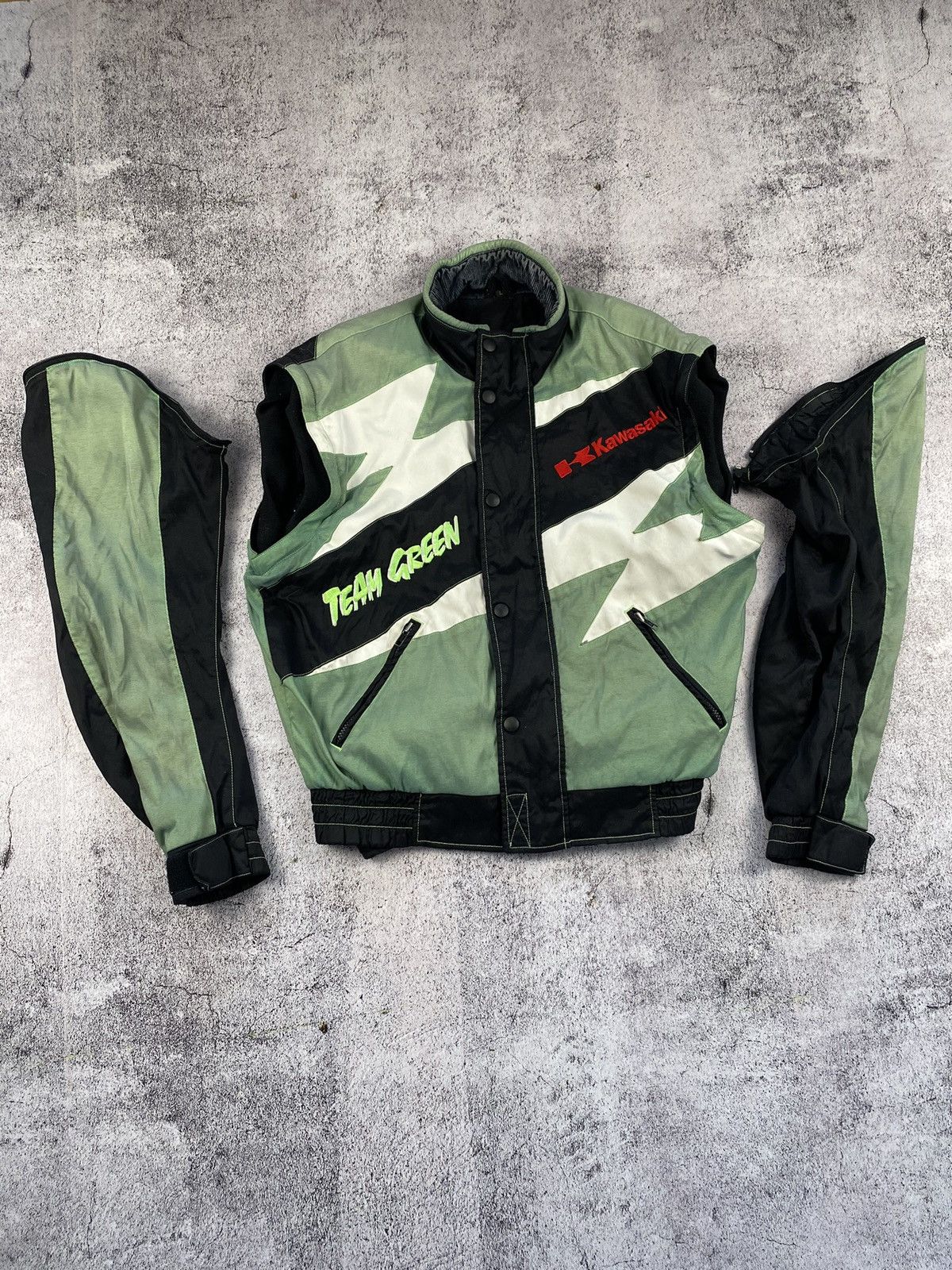 Vintage Vintage Kawasaki Team Green Racing zip off jacket vest Size US L / EU 52-54 / 3 - 15 Thumbnail